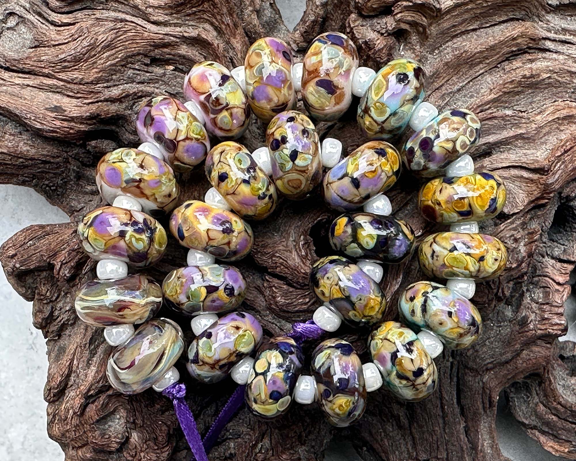 24-Piece Picasso Brown Mosaic Lampwork Glass Beads Set for Jewelry Making - DIY Bracelet, Necklace & Craft Projects - SRA Certified Artisan Beads