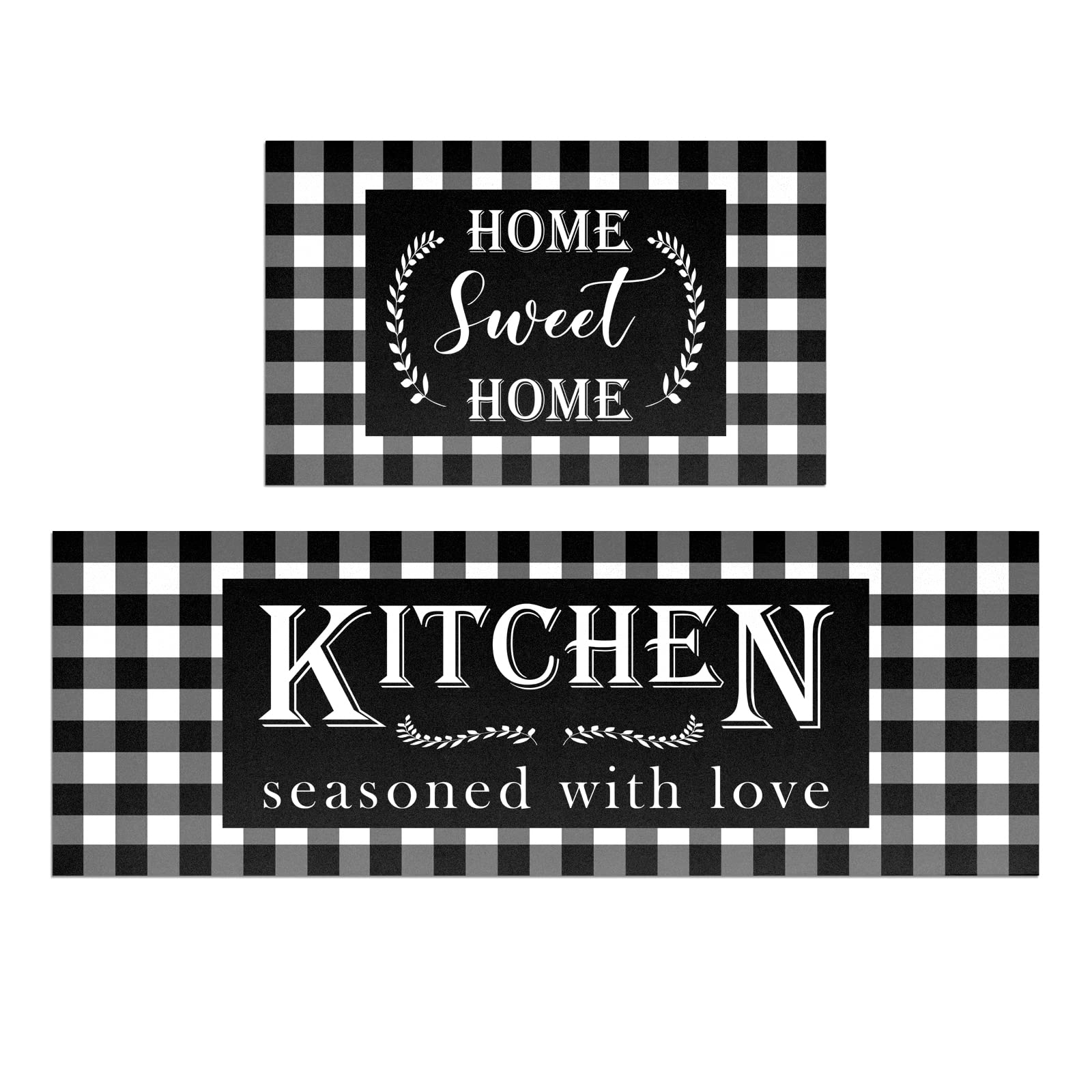 Buffalo Plaid Kitchen Mat Set of 2 - Non-Slip Thick Comfort Floor Rugs for Kitchen, Sink, Office & Laundry (17