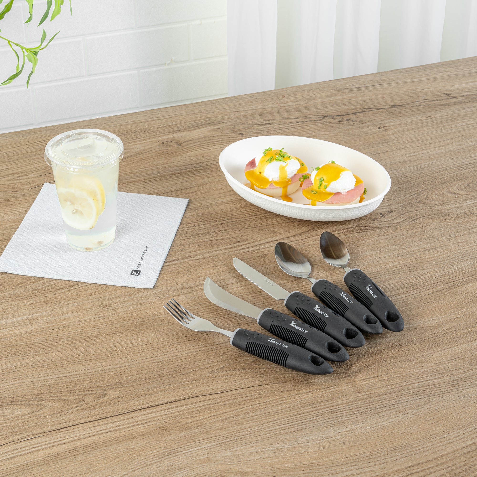 Adapt Tek Black Stainless Steel 5-Piece Adaptive Utensil Set - Lightweight, Non-Slip Grip, Ergonomic Design for Easy Eating - Perfect for Seniors, Arthritis & Hand Mobility Challenges (1 Count Box)