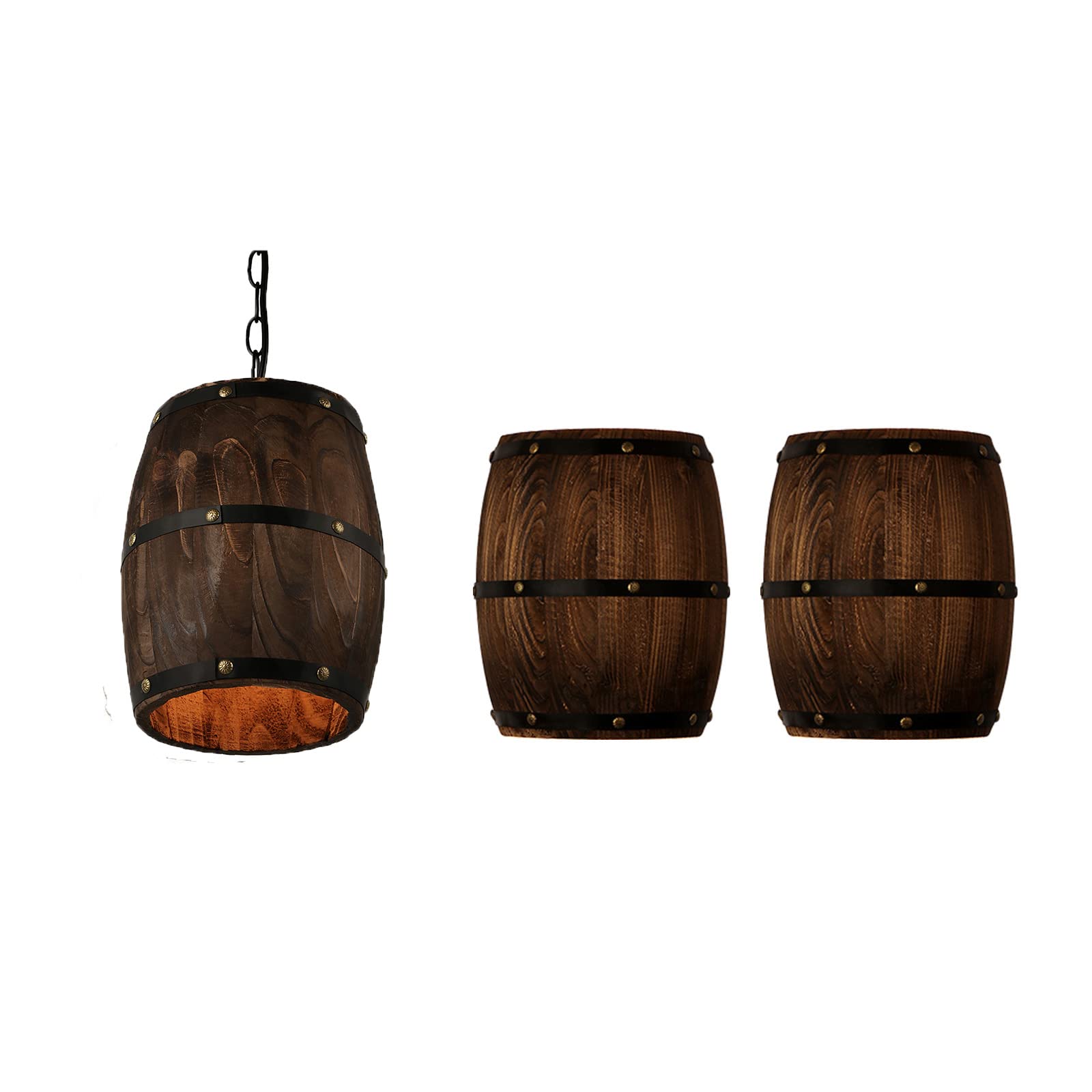 Vintage Wood Wine Barrel Pendant Light & Wall Sconce - Rustic Farmhouse Lighting for Kitchen, Dining Room, Bar, and Pub Decor