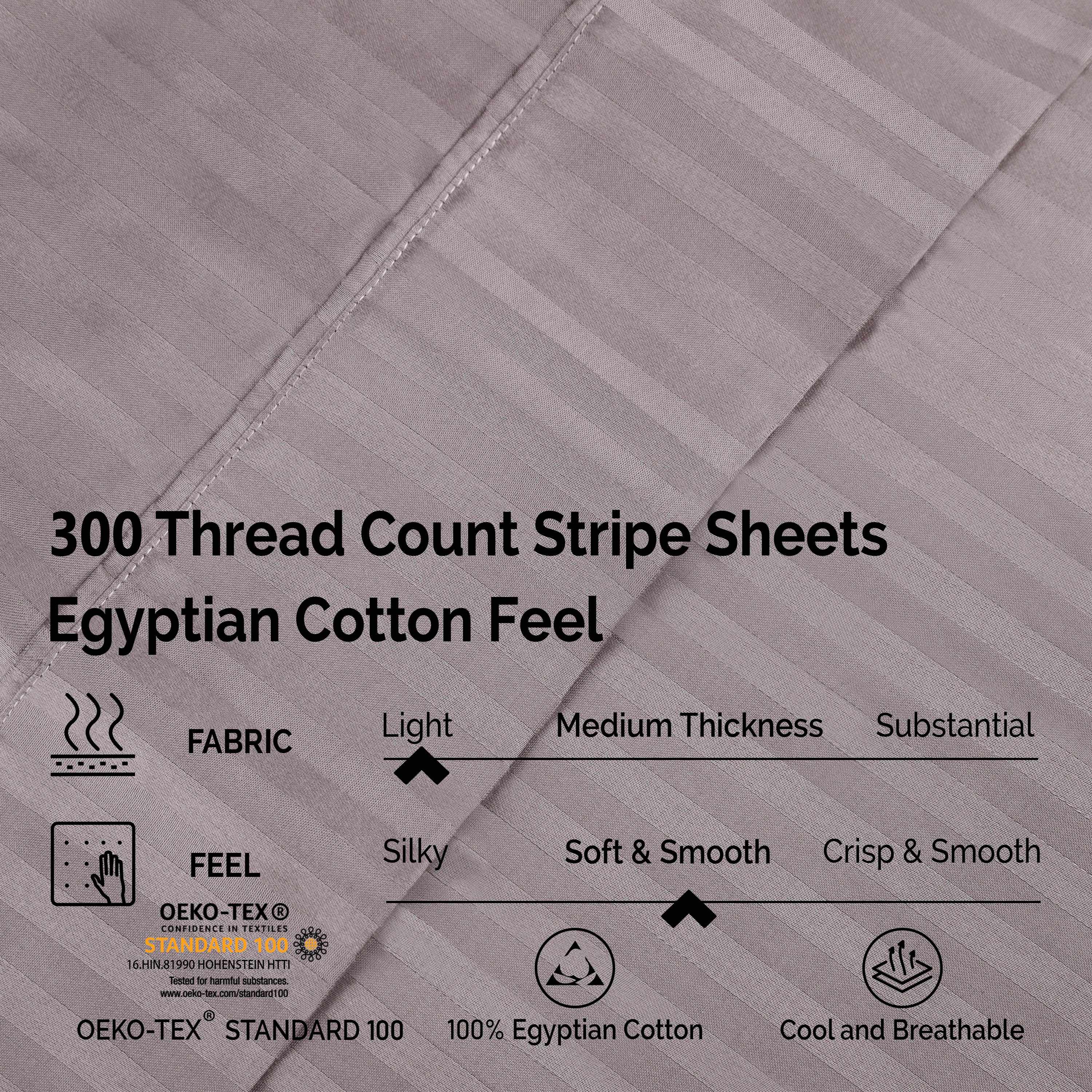 Premium Egyptian Cotton 300 Thread Count Sheet Set - Deep Pocket Fitted, Flat & Pillowcases - Soft Luxury Bedding for Master Bedroom or Guest Room