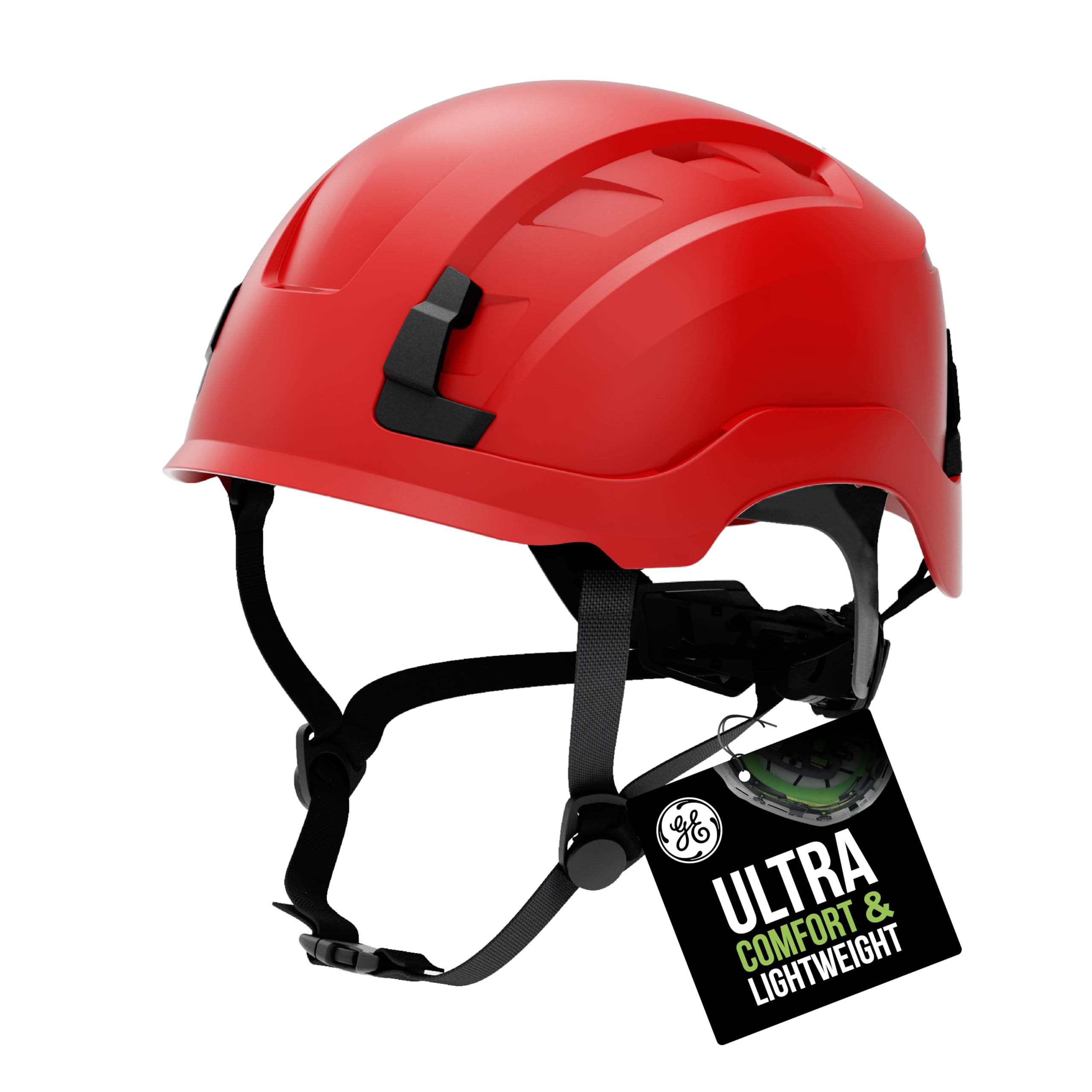 GE Safety Helmet with Impact Absorbing Technology - ANSI Type 1 Certified Hard Hat with Adjustable Ratchet & Memory Foam Padding - Lightweight, Durable Construction with Chin Strap for Comfortable Fit - Ideal for Construction, Industrial Work & Outdoor Safety Protection