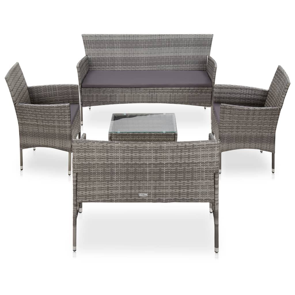 5-Piece Gray Poly Rattan Patio Furniture Set with Cushions & Coffee Table - Outdoor Sectional Sofa Conversation Set for Garden, Backyard, and Poolside Relaxation