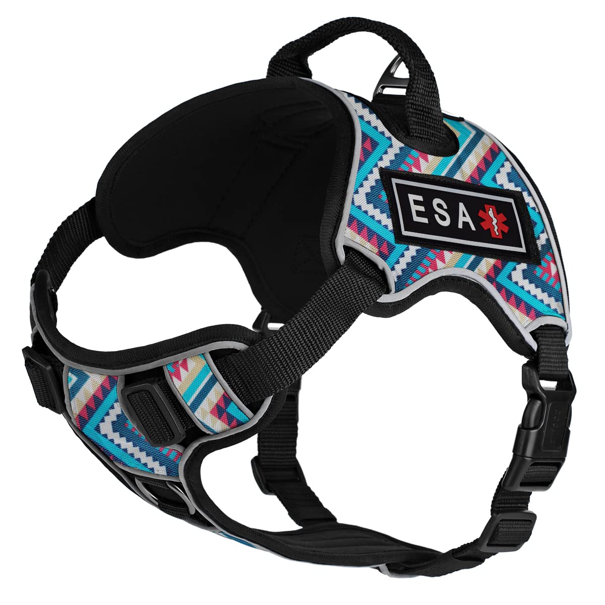 No-Pull Dog Harness with 3D Rubber Patches & Reflective Strips - Soft Comfortable Vest for Small to Medium Dogs (18-22 inches) - Quick Release Buckles & Top Handle - Perfect for Walking, Training & Outdoor Adventures - Aztec Design Black Hardware