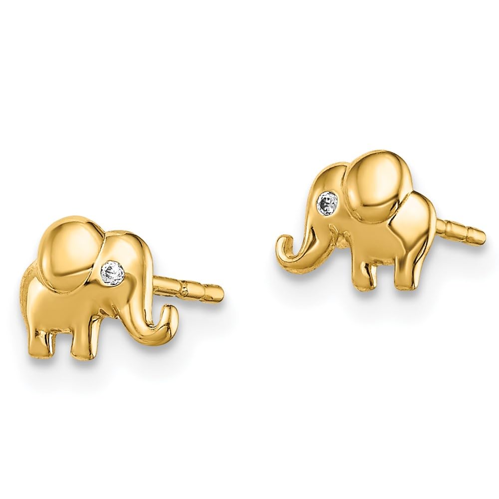 14K Yellow Gold Cubic Zirconia Elephant Post Earrings for Women - Elegant Fine Jewelry Gift for Her - Perfect for Weddings, Anniversaries & Special Occasions