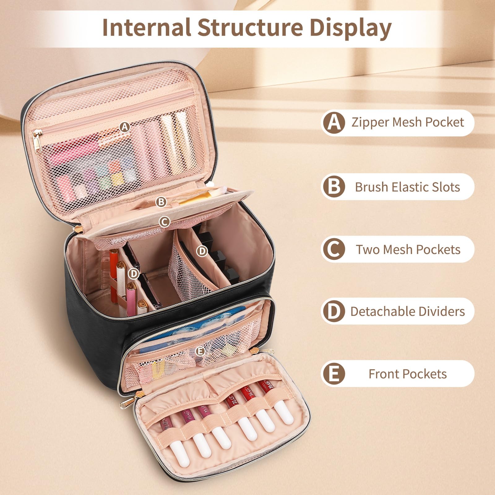 Large Waterproof Makeup Bag for Women - Travel Cosmetic Organizer with Removable Dividers, Perfect for Travel & Daily Use