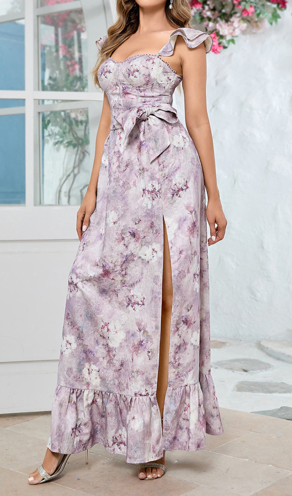 Croix Purple Floral Printed Maxi Dress - Elegant Long Flowy Summer Dress for Women, Perfect for Beach Vacations, Weddings & Casual Outings