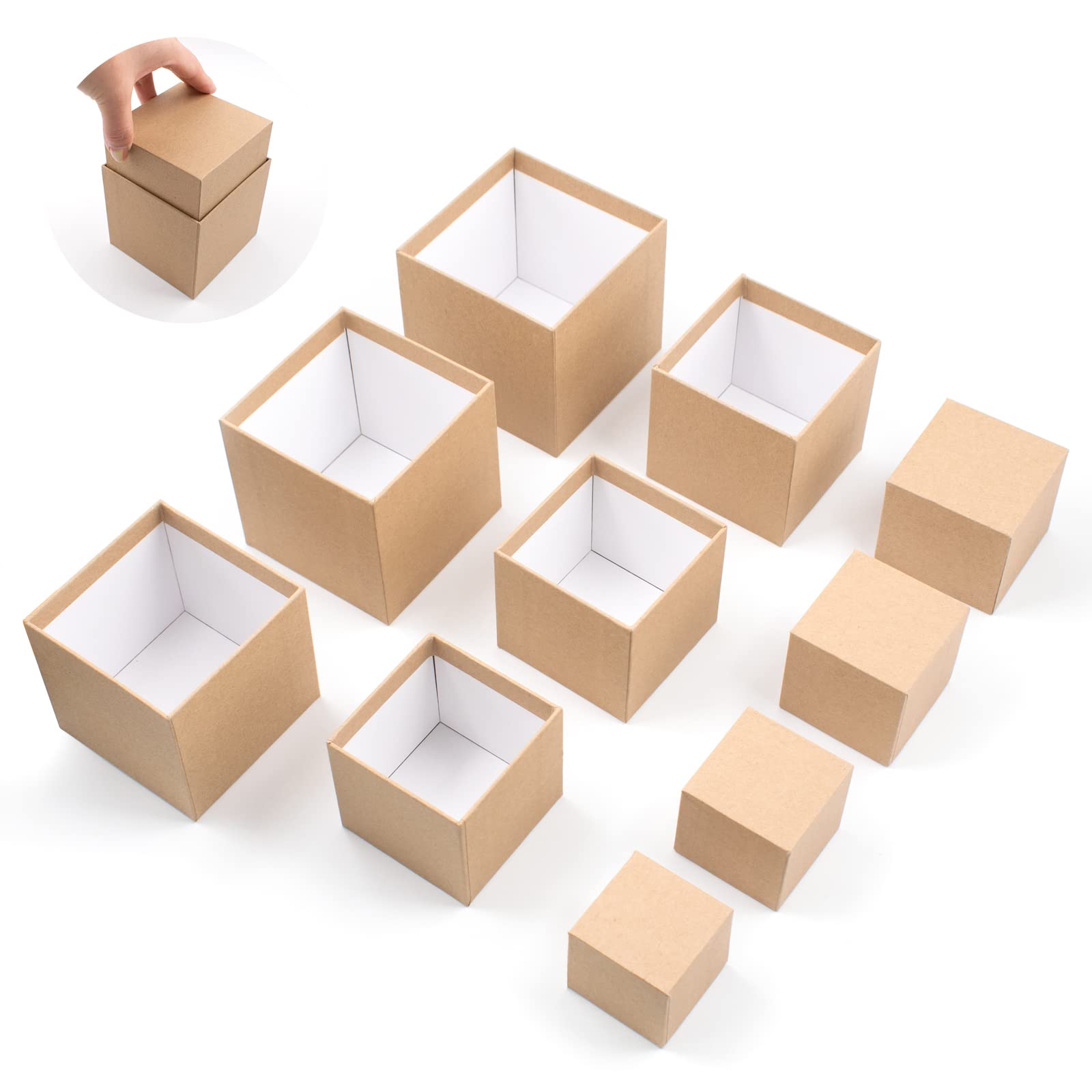 10-Piece Nesting Gift Box Set - Small Square Kraft Paper Surprise Prank Boxes for Christmas, Halloween & Birthday (1.7-3.5 Inch, Brown, Lidless) | Perfect for Party Favors, Jewelry Packaging & Creative Gift Wrapping