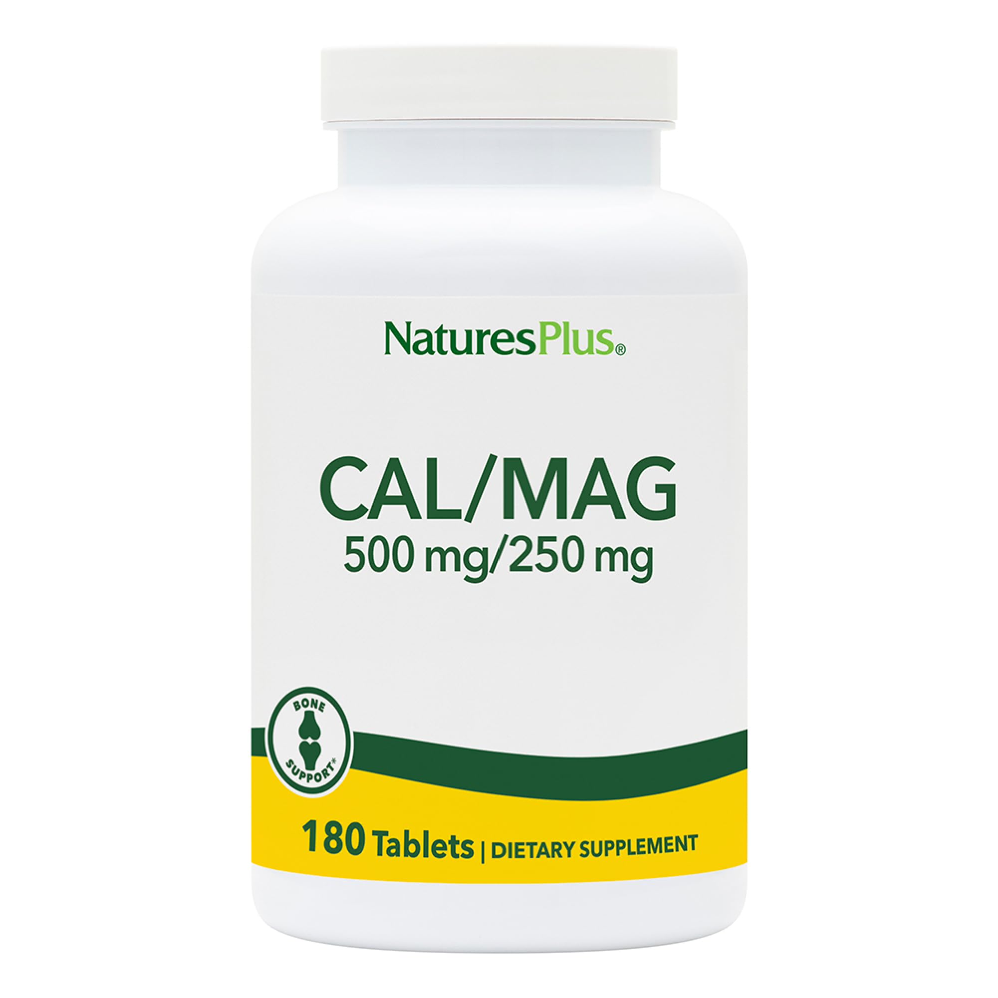 NaturesPlus Calcium Magnesium Supplement - 180 Vegetarian Tablets - 500mg Calcium & 250mg Magnesium - Supports Energy, Bone Health & Wellness - Daily Immune & Muscle Support - Ideal for Active Lifestyles & Post-Workout Recovery