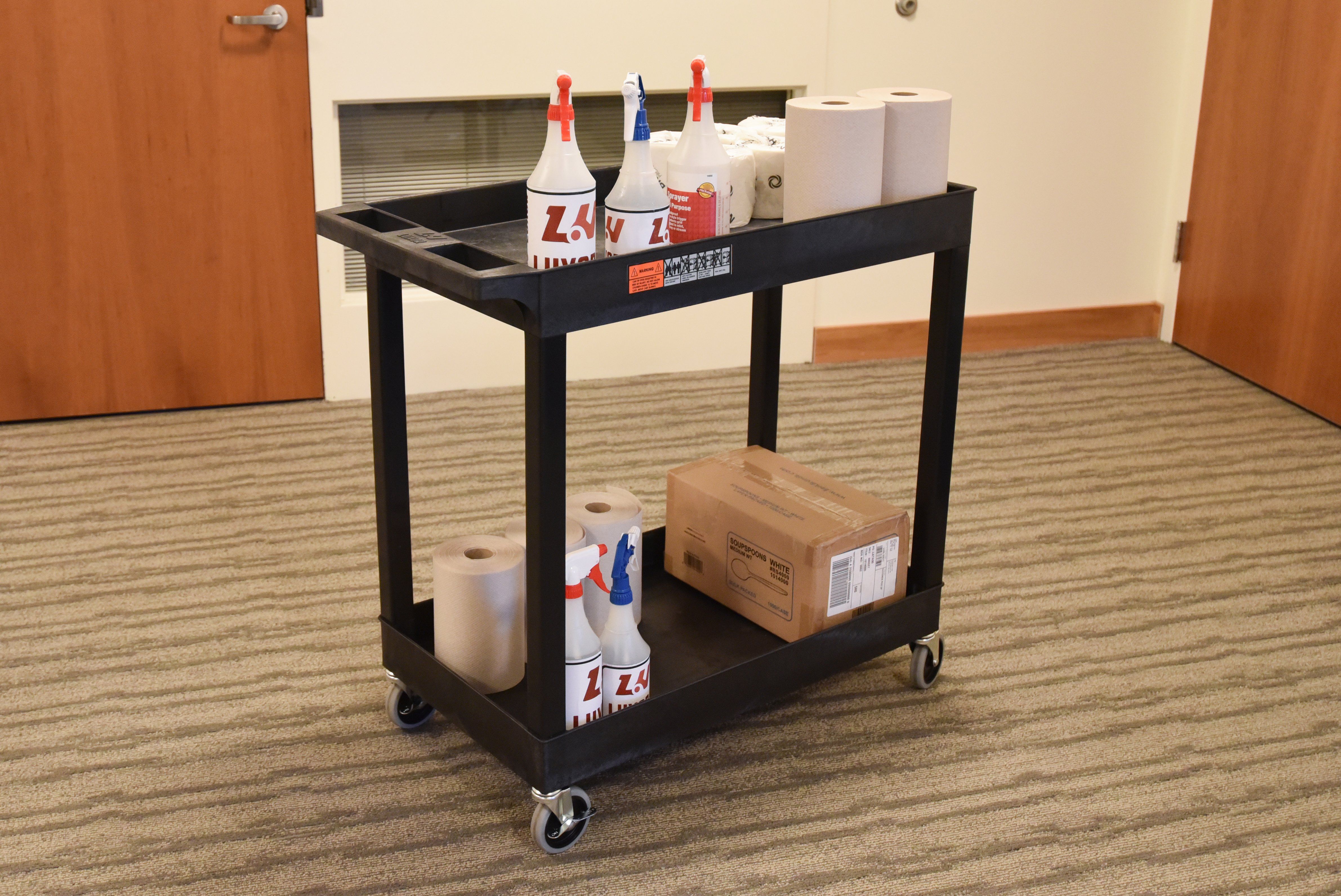 Black Luxor High Capacity 2-Tier Shelving Cart - Perfect for Kitchen Storage, Bathroom Organization & Laundry Room Supplies