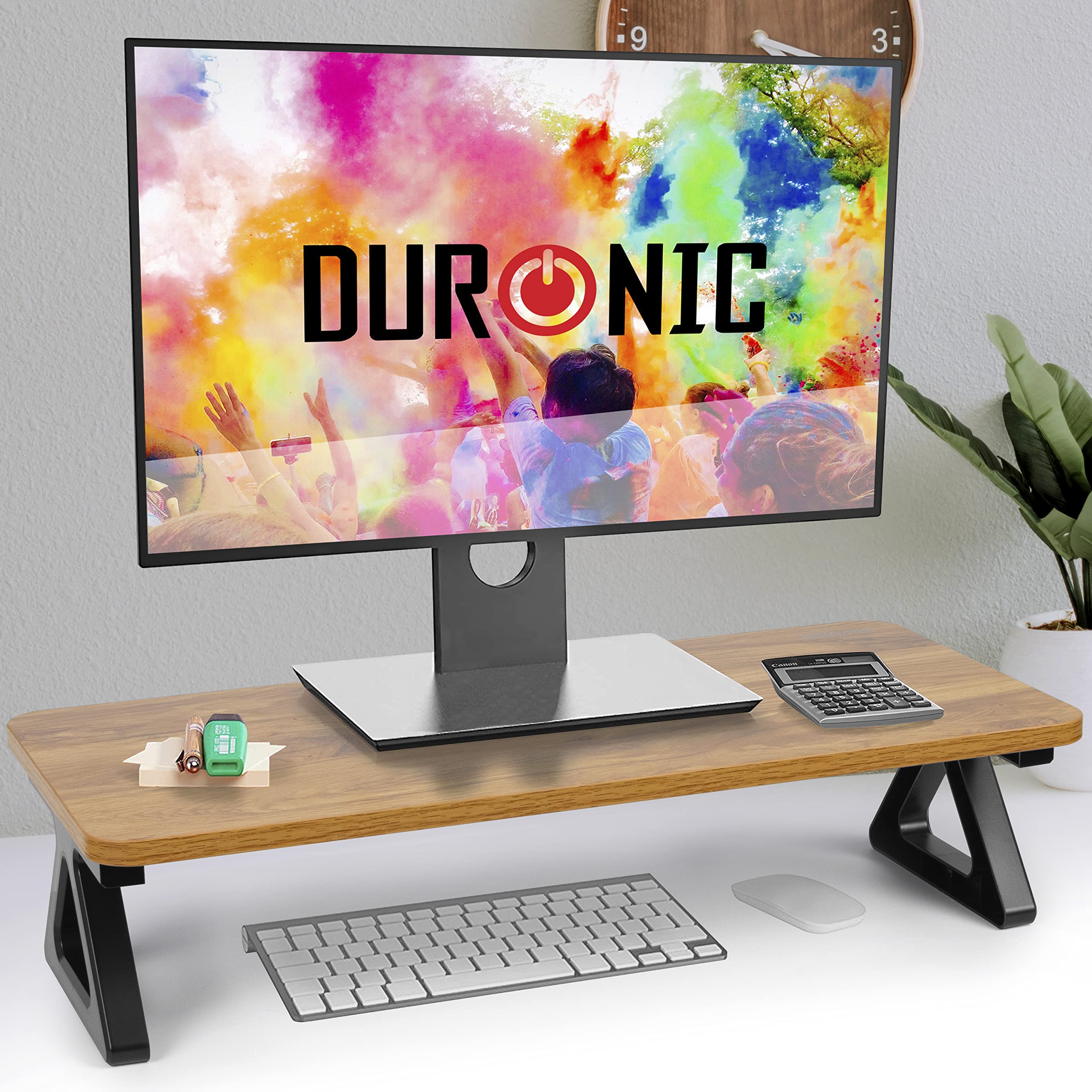 Duronic DM06 Monitor Stand Riser - 10kg Capacity, 63x30cm, Antique Walnut Wood Effect - Ergonomic Laptop & Desktop Screen Riser for Home & Office Workspace