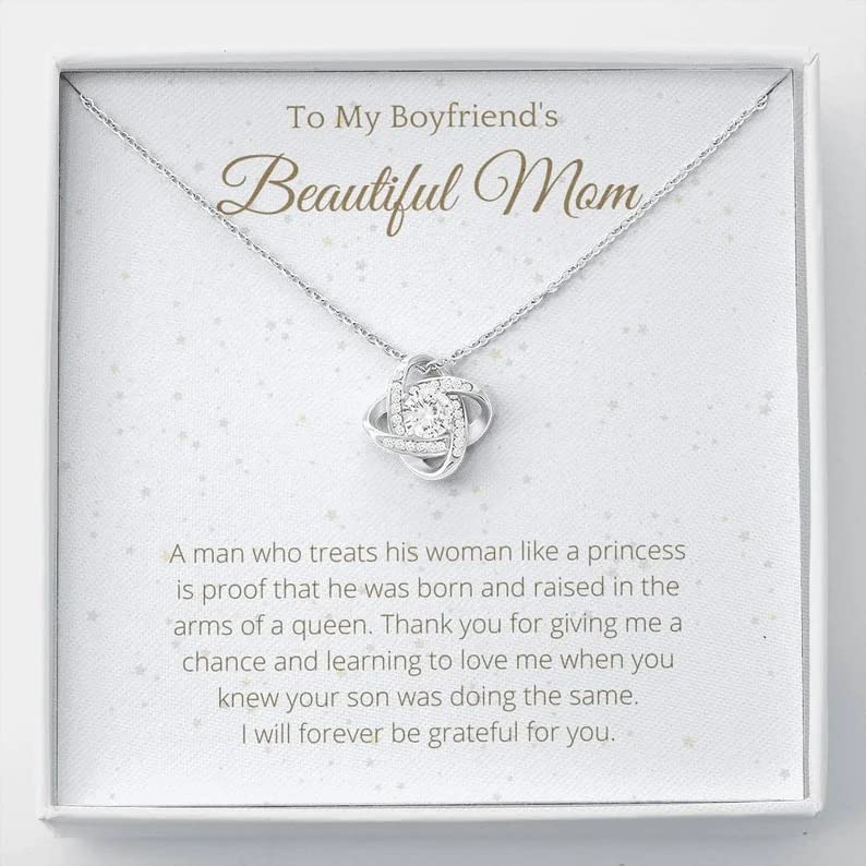 Personalized Love Knot Necklace for Boyfriend's Mom - Thoughtful Gift from Girlfriend with Message Card - Birthday & Anniversary Present - I'm Forever Grateful - Perfect for Mother's Day, Holidays & Special Occasions