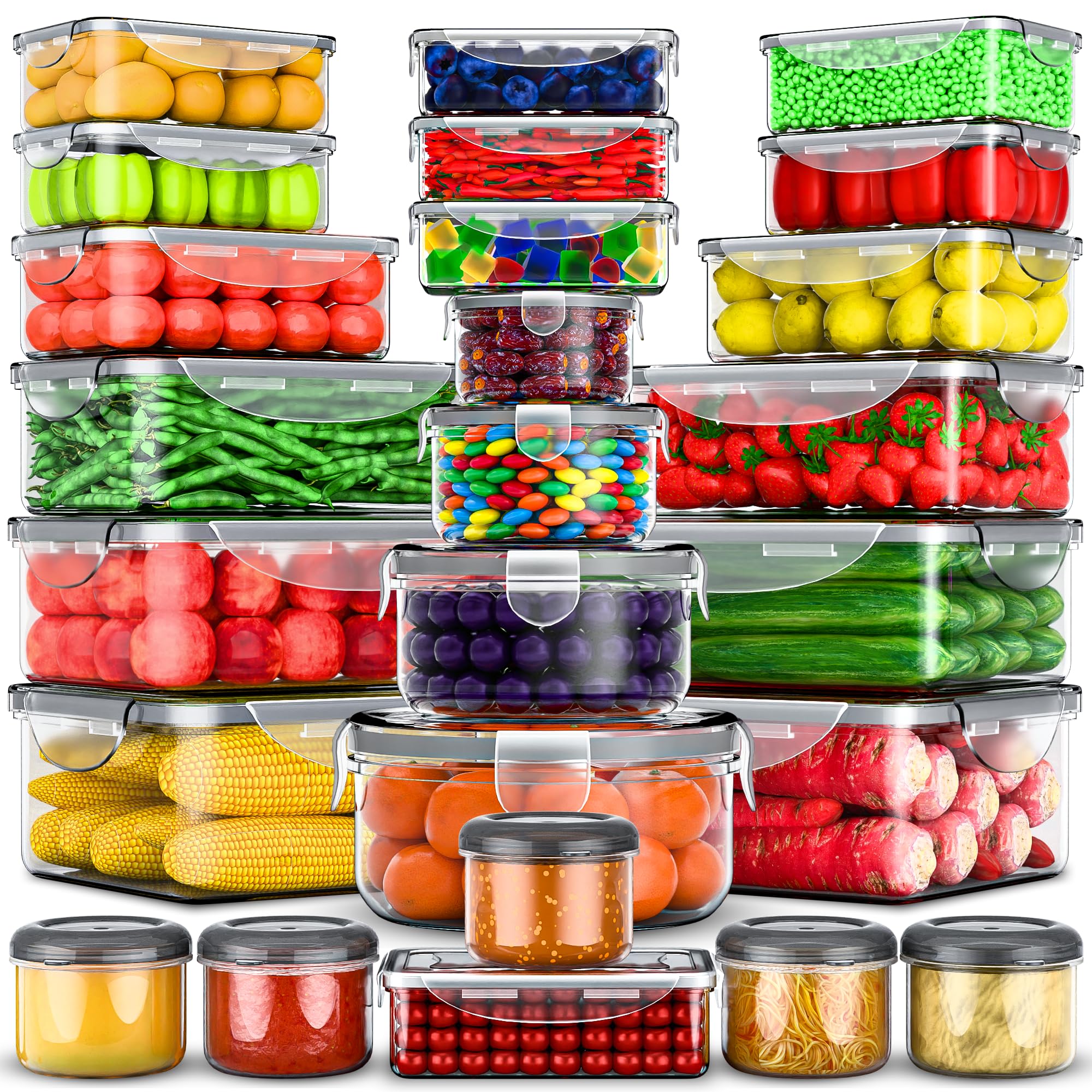 RockBerry 50-Piece Large Food Storage Container Set with Lids - Airtight BPA-Free Leakproof Containers (85oz to Small Sizes, Total 526oz) - Stackable Kitchen Organizers for Pantry, Freezer & Microwave Safe - Perfect for Meal Prep, Leftovers & Bulk Food Storage