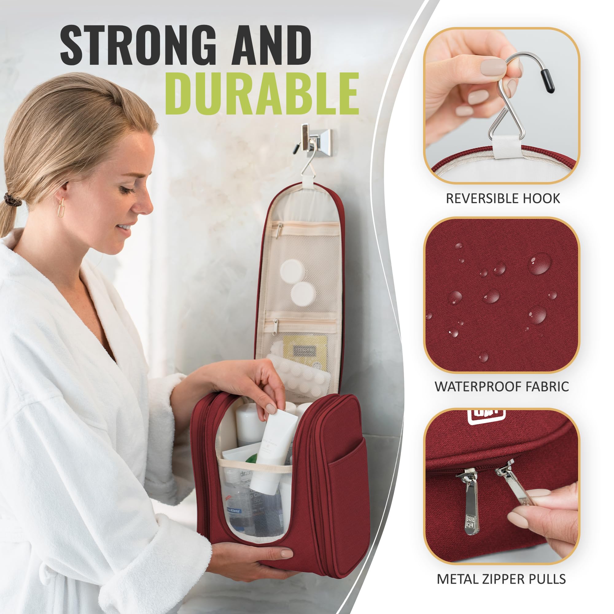 BOACAY Hanging Travel Toiletry Bag for Women & Men - Waterproof Makeup Organizer with Hooks, Cosmetic & Bathroom Storage Pouch - Perfect for Camping, Gym, Business Trips & Vacation Essentials