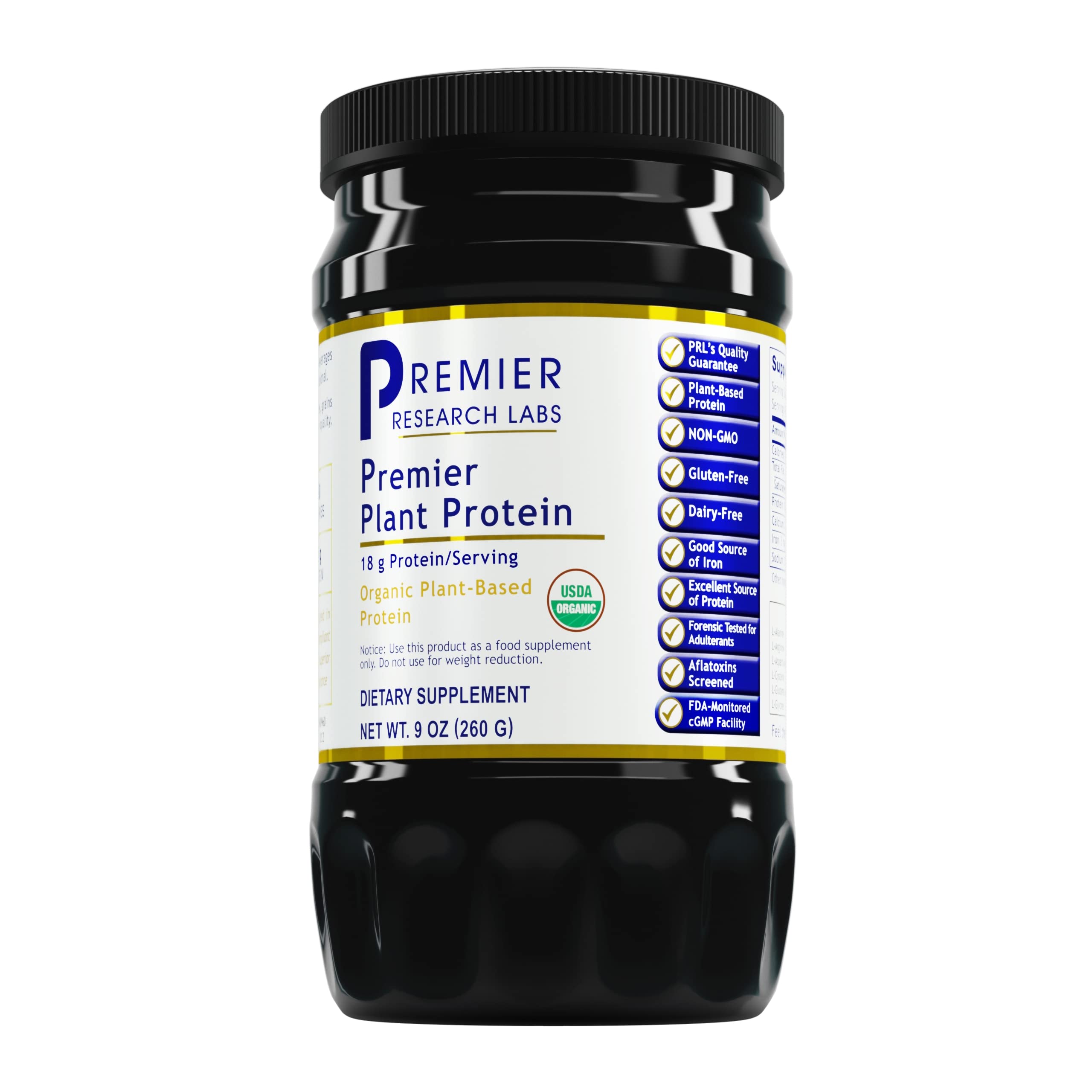 Premier Research Labs Organic Vegan Plant Protein Powder - Dairy Free, Gluten Free, Non-GMO Pea, Pumpkin & Rice Protein Blend (9oz) for Smoothies, Baking & Post-Workout Recovery