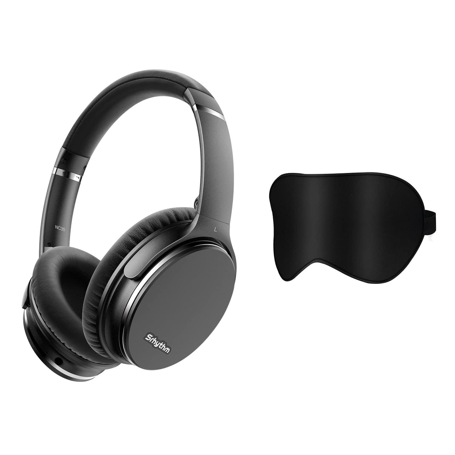 Srhythm NC35 Wireless Noise Cancelling Over-Ear Headphones - Lightweight, Foldable Bluetooth Headset with Comfortable Sleep Mask & Adjustable Strap for Travel, Work & Sleep | Blocks Light & Noise Perfectly