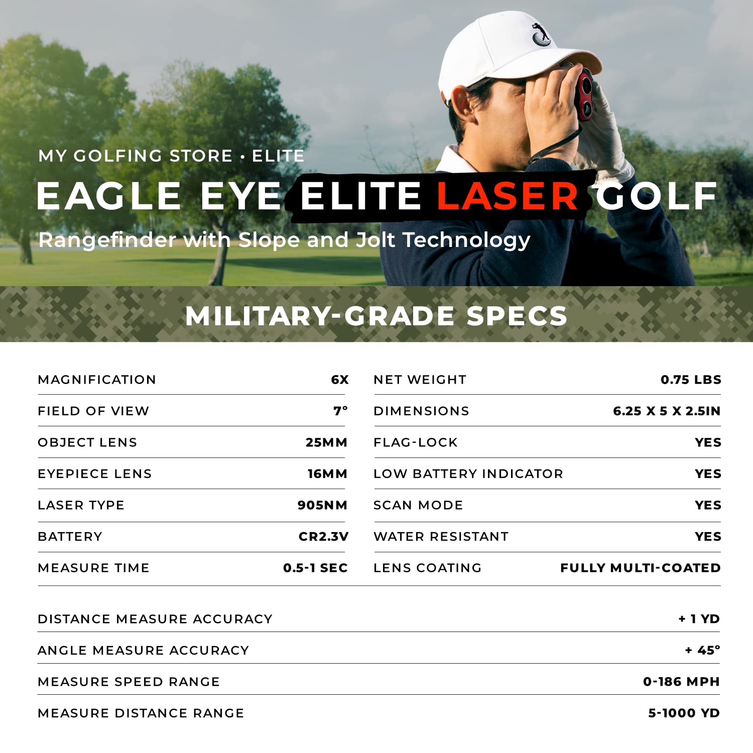 Eagle Eye Elite Golf Rangefinder with Slope - Precision Laser Distance Measurer for Golf | Magnetic Mount | Includes Batteries & Accessories | Perfect for Course Play & Tournament Practice