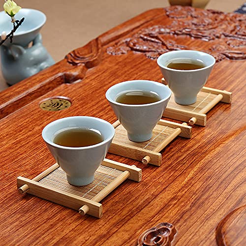 AKOAK 2-Pack Handmade Bamboo Coasters for Kung Fu Tea & Coffee - Natural Wood Drink Mats for Table Protection - Perfect for Tea Ceremony, Coffee Bar & Kitchen Decor