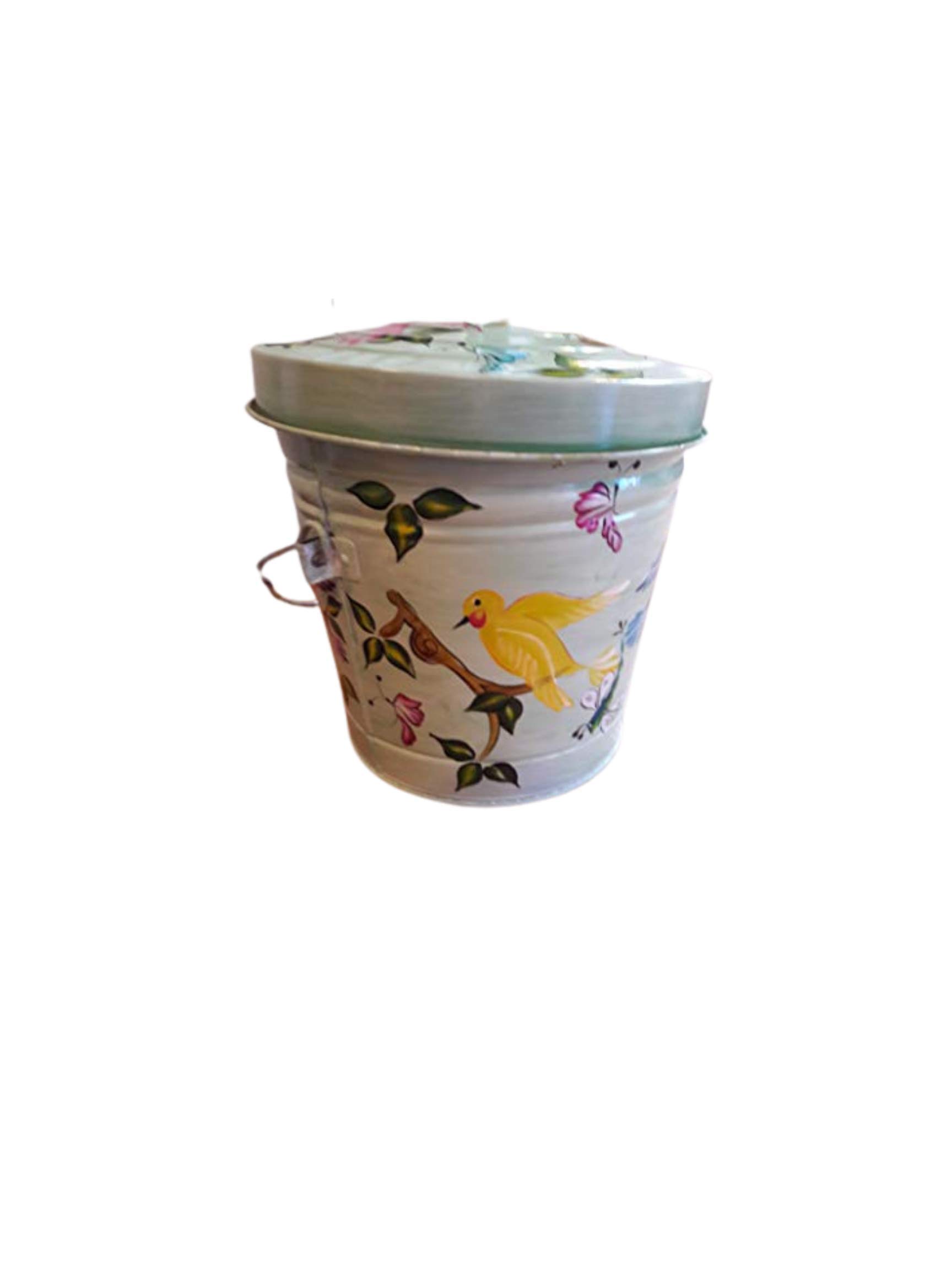 6 Gallon Hand Painted Decorative Trash Can - Elegant Waste Bin for Kitchen, Bathroom & Office - Eco-Friendly Garbage Can with Lid for Home Decor