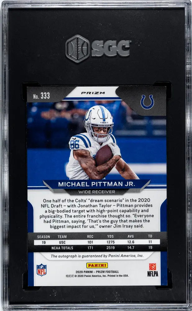 2020 Panini Prizm Michael Pittman Jr. Rookie Card RC No Huddle Prizm Auto SGC 9 - Perfect for NFL Collectors and Sports Memorabilia Enthusiasts