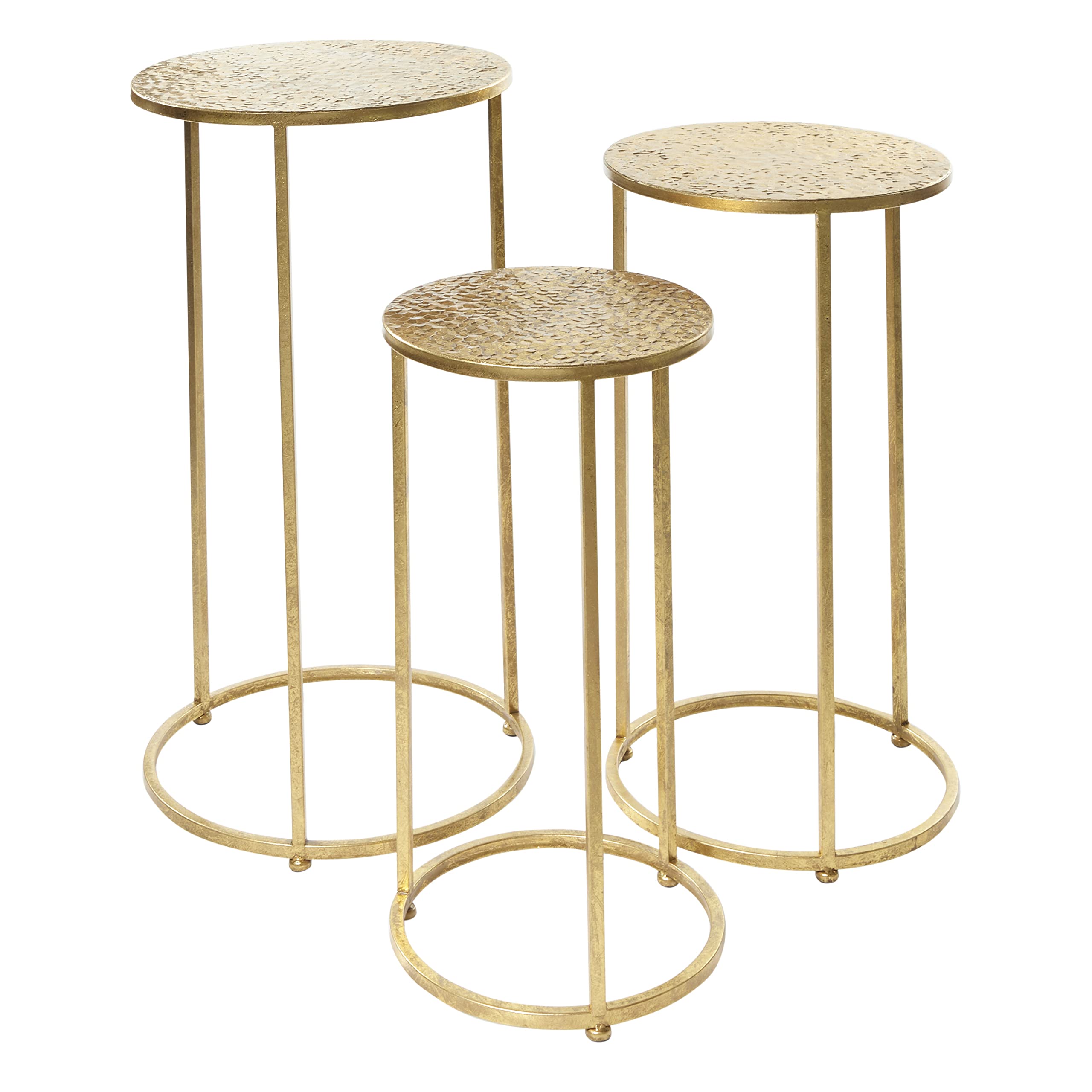 Deco 79 Gold Metal Side End Accent Tables Set of 3 - Textured Tops Nesting End Tables (28