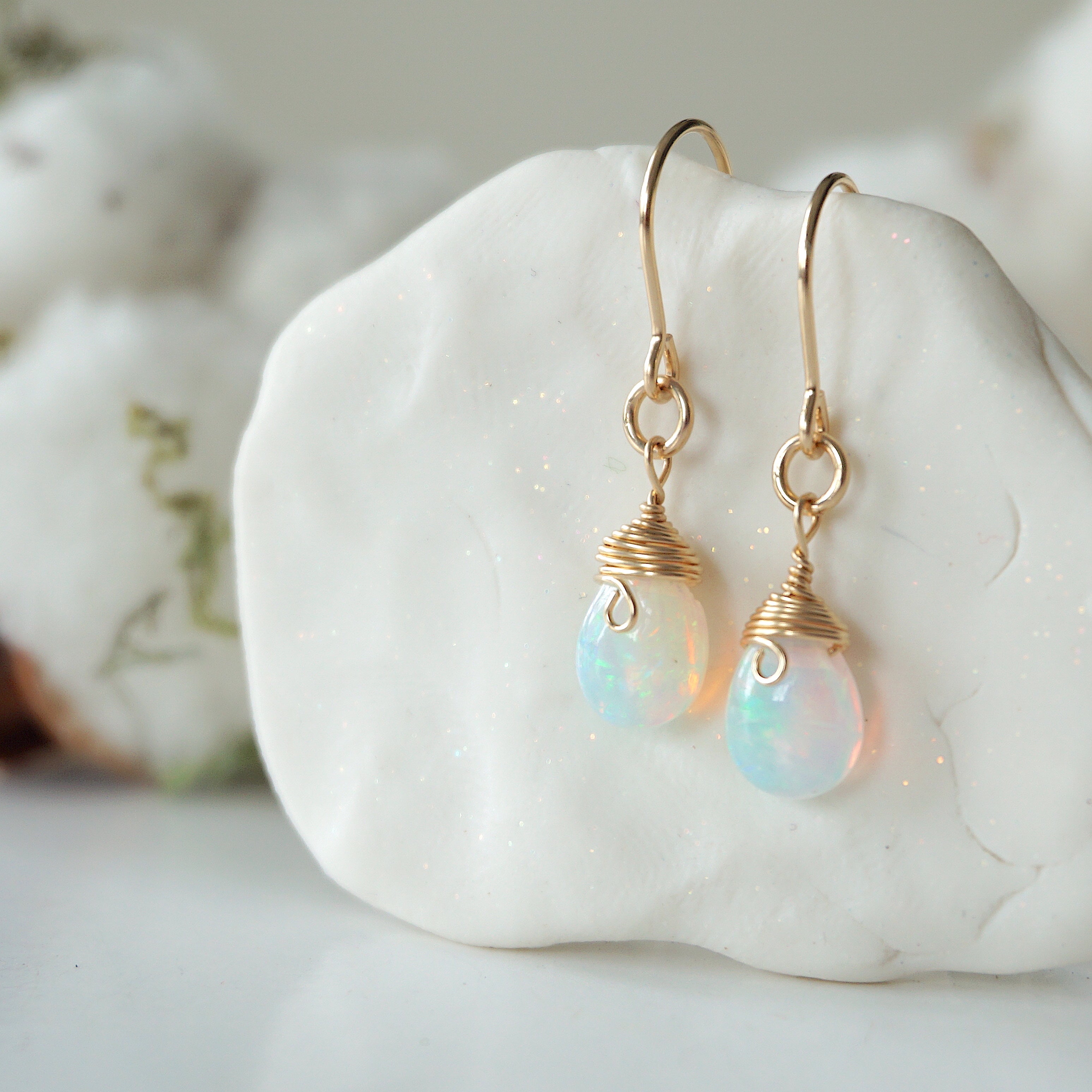 Fire Opal Teardrop Earrings - 14k Gold Filled Dangle Earrings for Women | Perfect for Weddings, Parties & Special Occasions