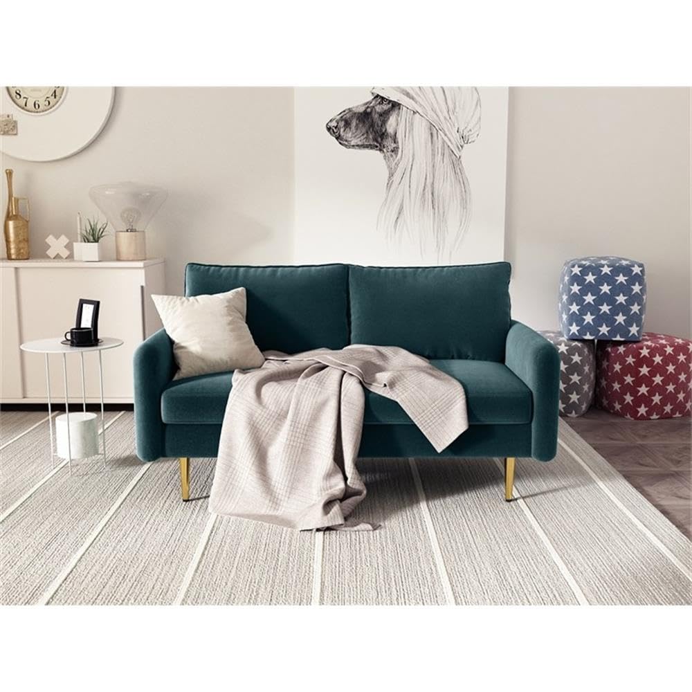 Almor Velvet Loveseat Sofa for Living Room - Prussian Blue Velvet Upholstery | Small Space Furniture, Cozy Seating for Couples, Home Decor