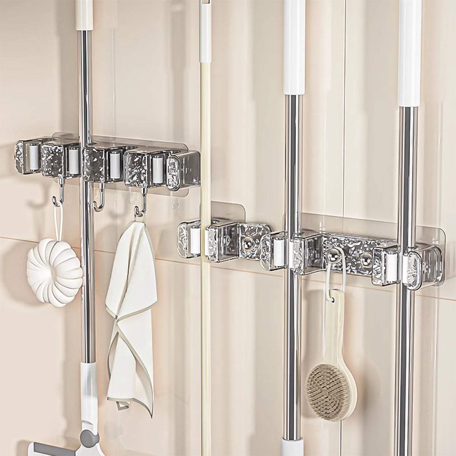 Strong Seamless Wall Hanging Mop Hook - No Punching Bathroom Shelf, Broom Clamp Holder for Kitchen & Garden - Perfect for Organizing Cleaning Tools in Small Spaces