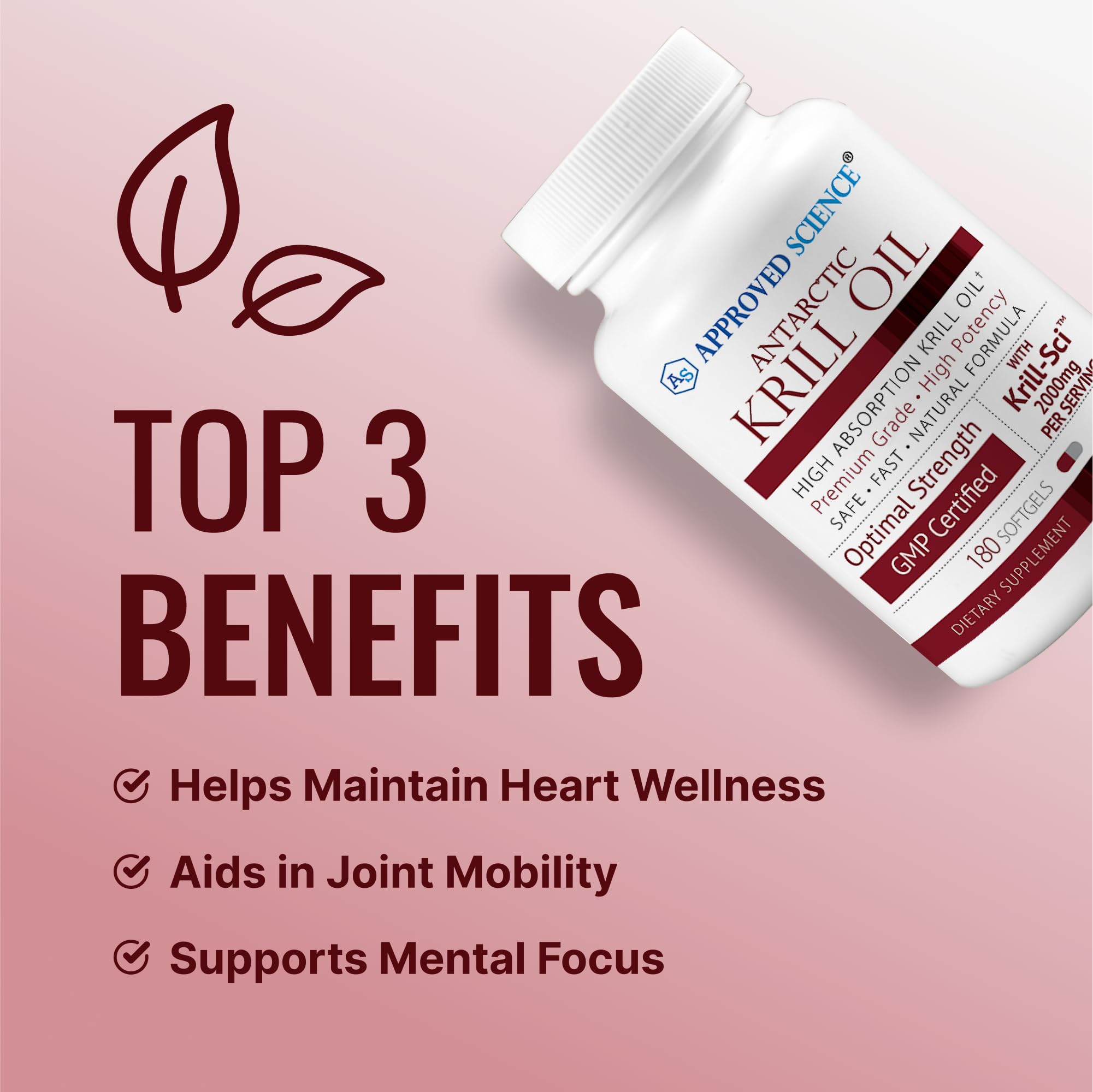 Approved Science Krill Oil 2000mg - Antarctic Krill Oil Supplement with 650mcg Astaxanthin, 260mg EPA & 160mg DHA - 180 Softgels for Heart, Brain & Joint Health - Supports Cognitive Function & Cardiovascular Wellness