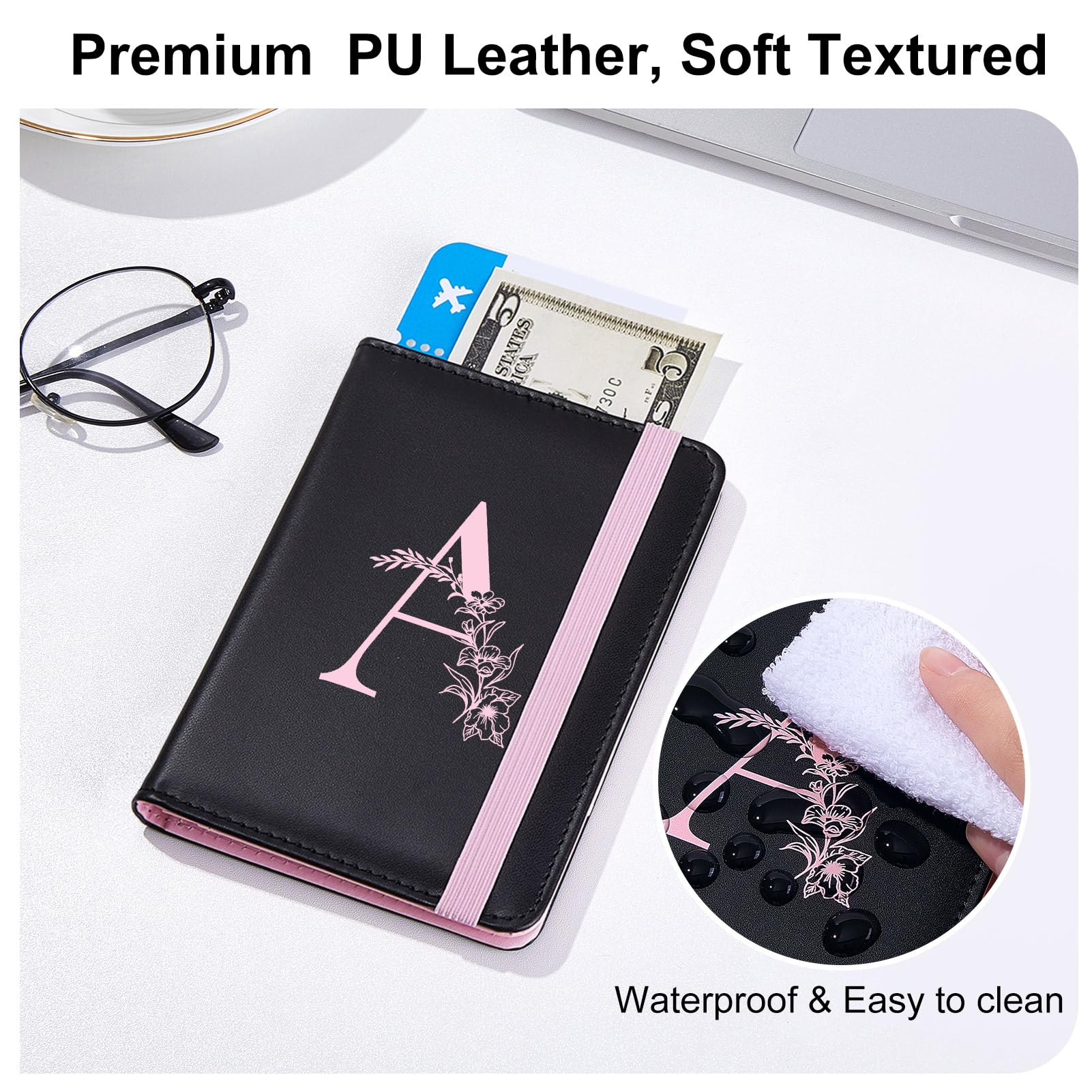 Premium FIODAY RFID Blocking Passport Cover - Leather Alphabet Passport Holder for Women with Pen Holder | Travel Essentials for International Flights, Vacations & Business Trips | Pink A
