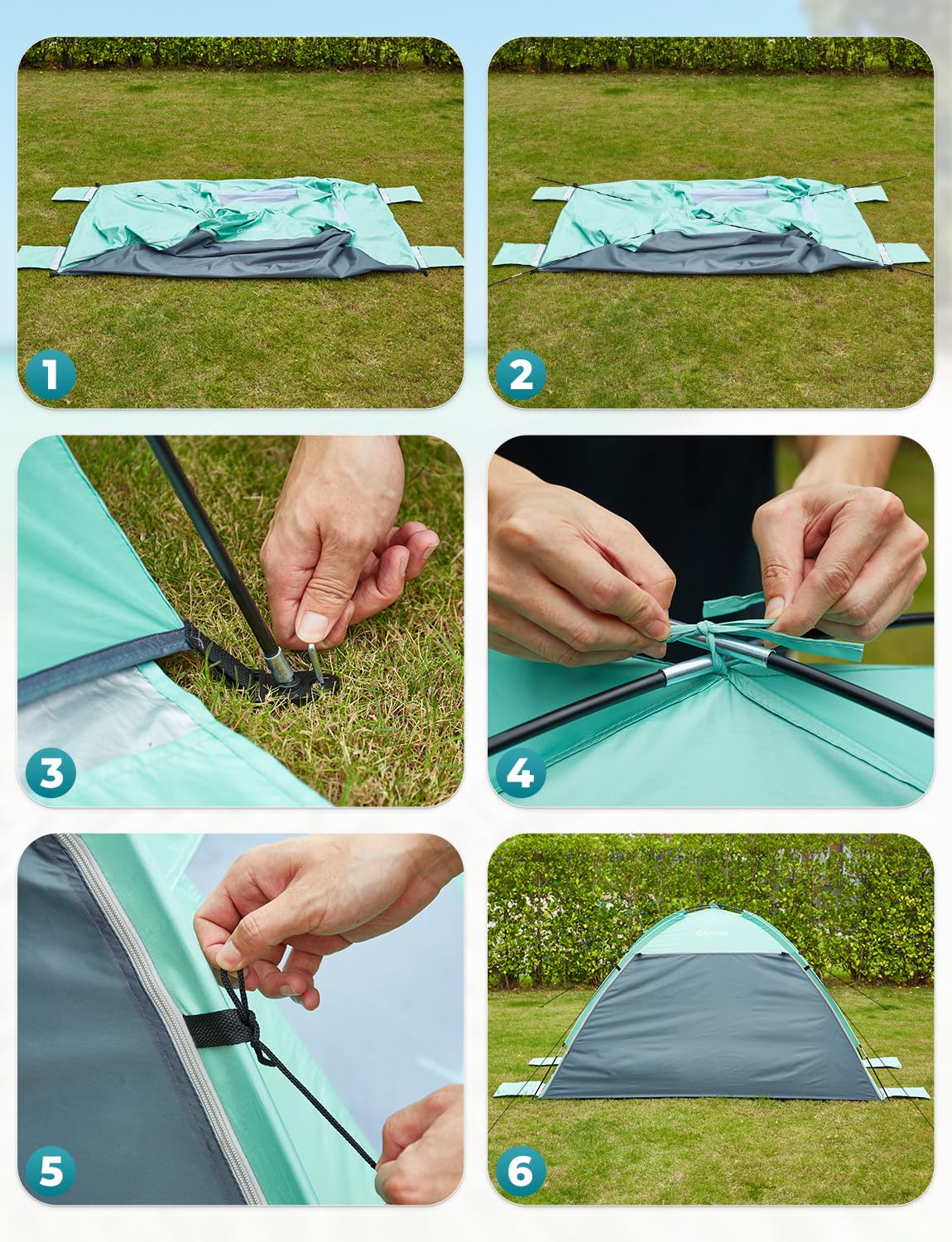 Glymnis 2-3 Person Beach Tent - UPF 50+ Sun Shelter with 2 Door Ventilation, Lightweight & Portable Sun Shade for Beach, Garden, Picnic - Easy Setup Fully Closed Canopy for Sun Protection, Outdoor Camping, and Family Vacations