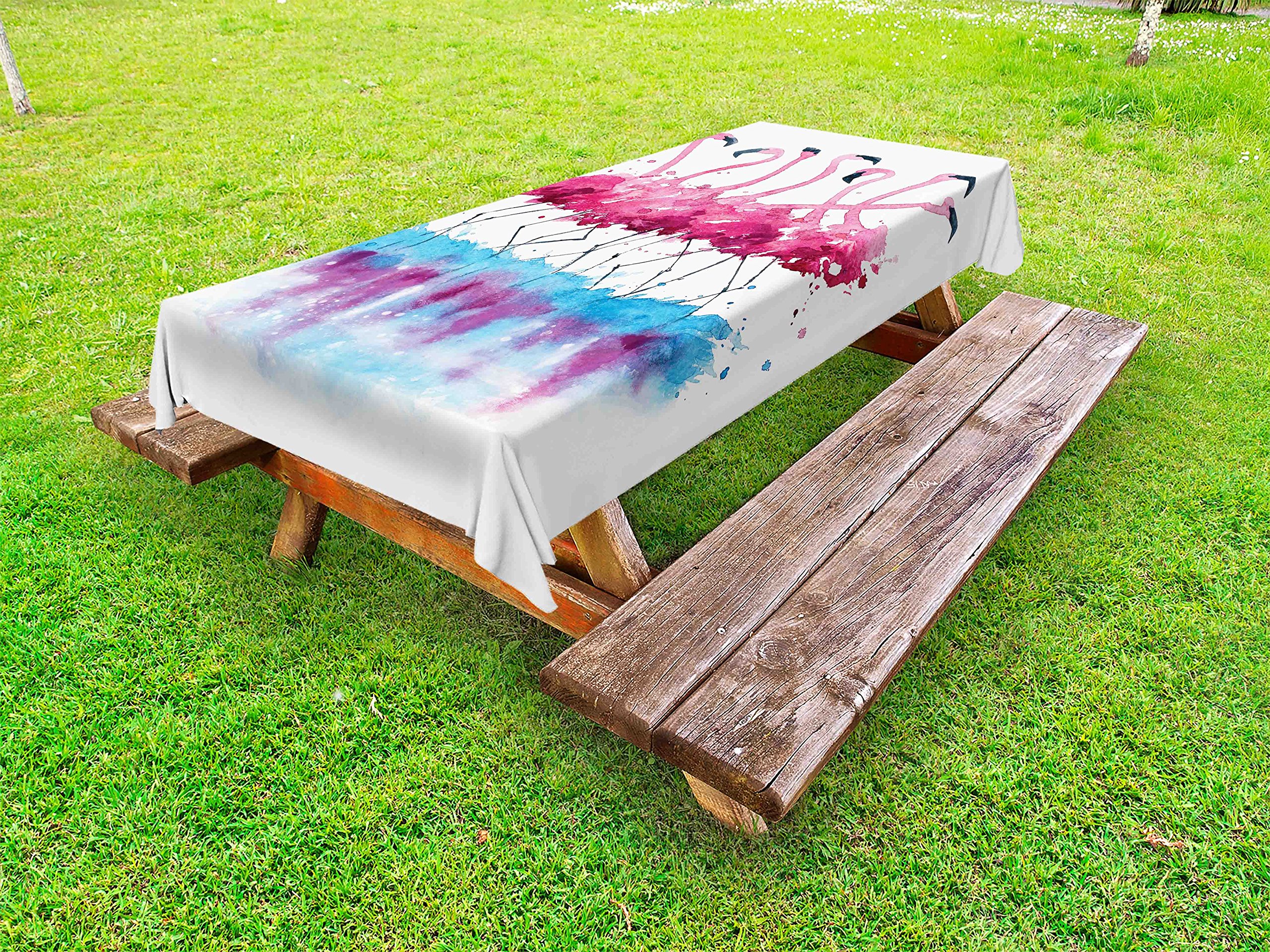 Ambesonne Flamingo Watercolor Tablecloth - Washable Outdoor Picnic Table Cover, 58