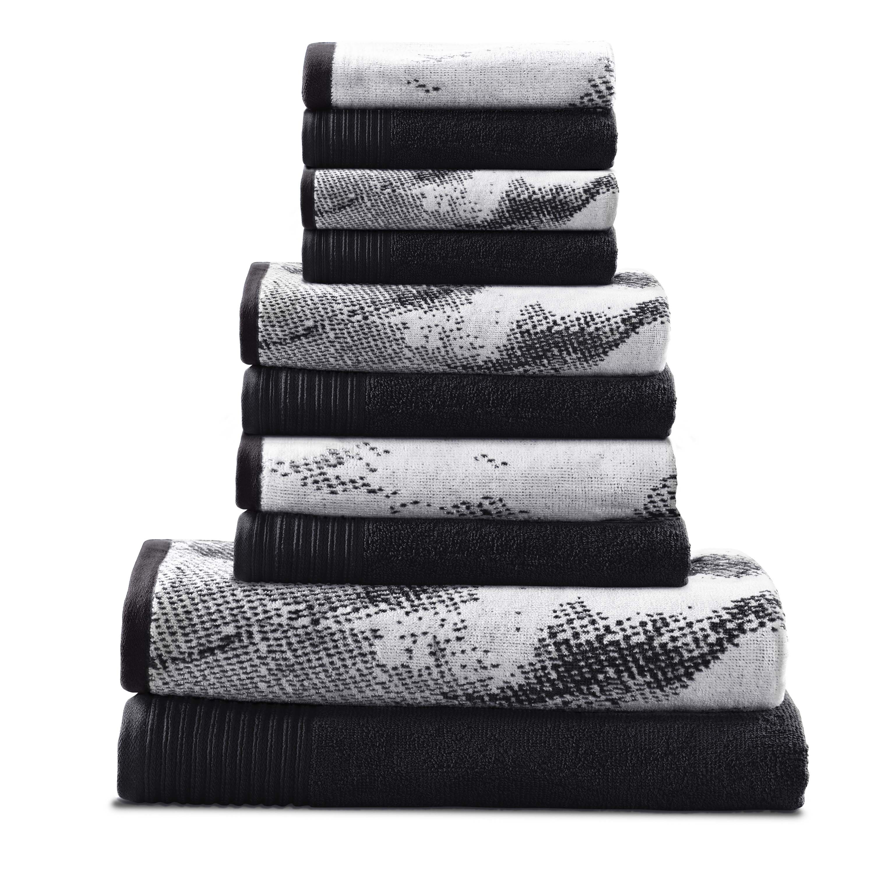 Premium 10-Piece Quick-Dry Cotton Towel Set - Solid & Marble Patterns for Bath, Gym, Beach, and Spa | Ultra Absorbent & Soft Bath Towels