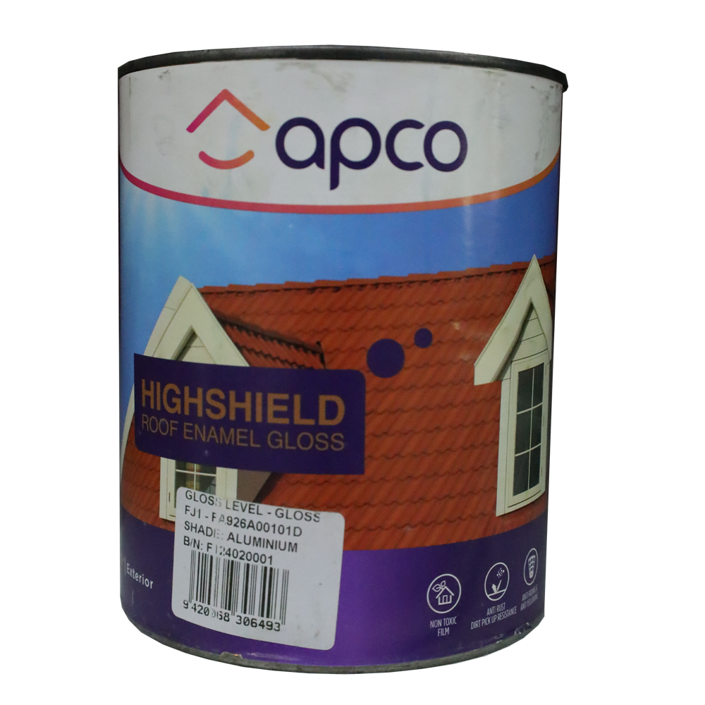 Apco Highshield Gloss Enamel Roof Paint - 1L Aluminum Protective Coating for Metal Roofs, Sheds & Outdoor Structures | Weatherproof & Durable Finish