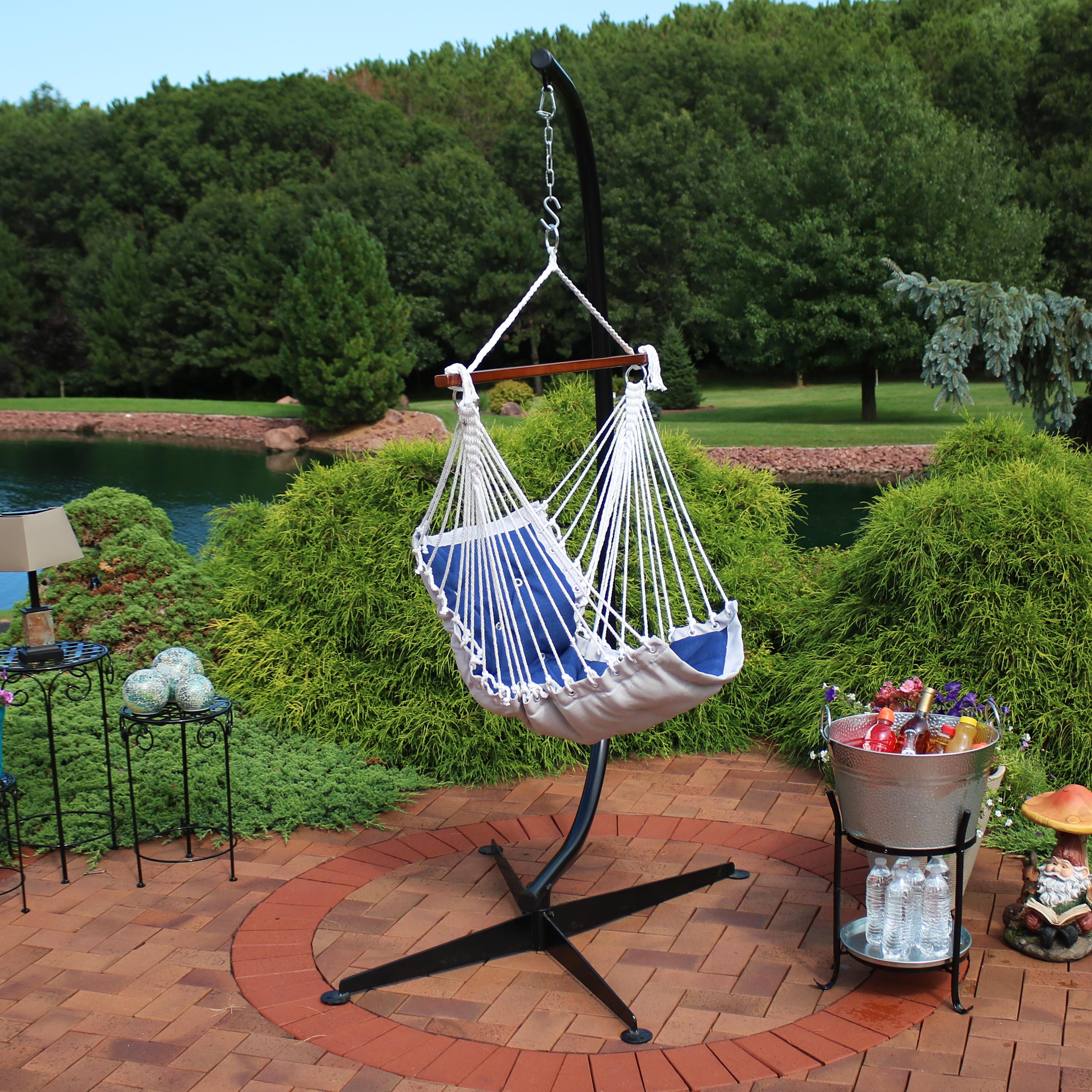 Sunnydaze Tufted Victorian Outdoor Hammock Chair Swing with C Stand - Comfortable Patio Hanging Chair for Garden, Porch, and Backyard Relaxation