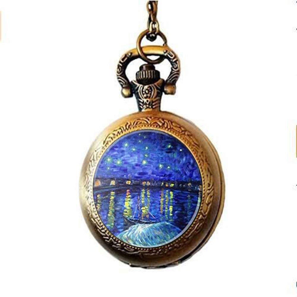 Van Gogh The Starry Night Pocket Watch Necklace - Glass Art Photo Locket with Chain - Unique Artistic Jewelry Gift for Women, Men, Art Lovers | Perfect for Birthday, Anniversary, Valentine's Day & Special Occasions