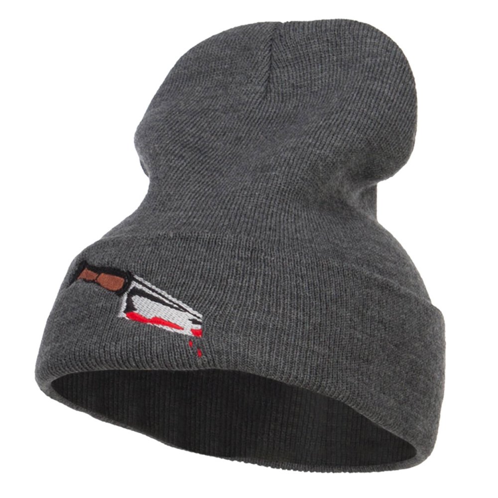 Bloody Knife Embroidered Long Beanie - Halloween Horror Skull Cap for Men & Women - Perfect for Cosplay, Horror Parties, and Winter Outdoor Activities