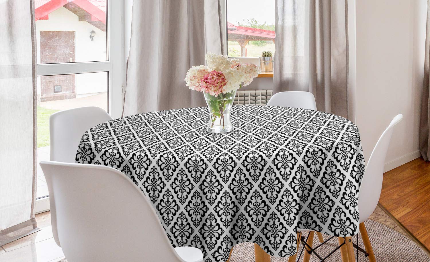Ambesonne Vintage Damask Round Tablecloth 60