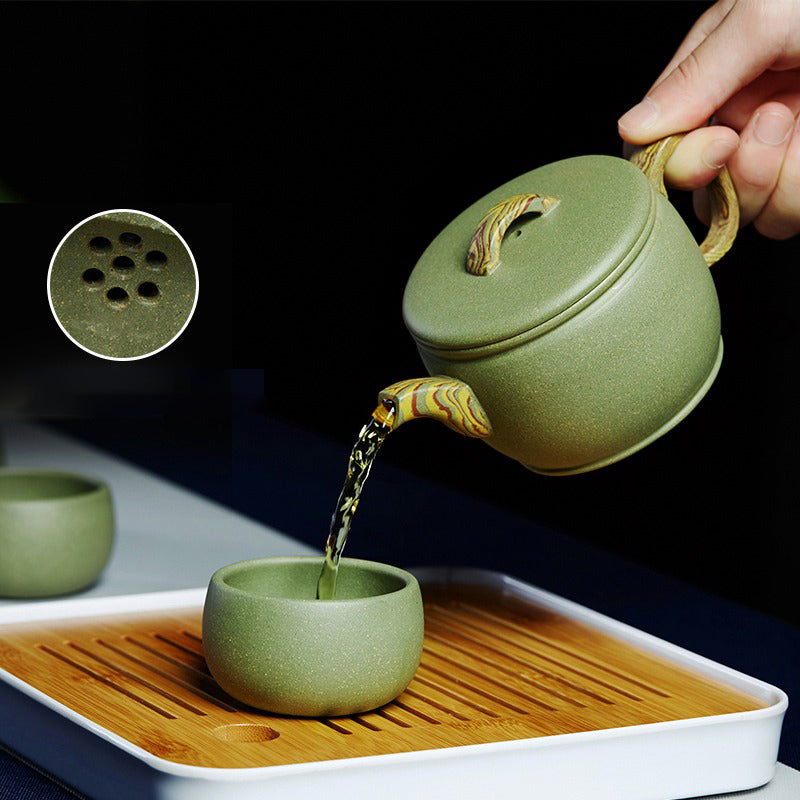 Premium Handmade Yixing Green Clay Tea Set - Authentic Chinese Ceramic Teapot with Cups - Perfect for Gongfu Tea Ceremony & Home Brewing