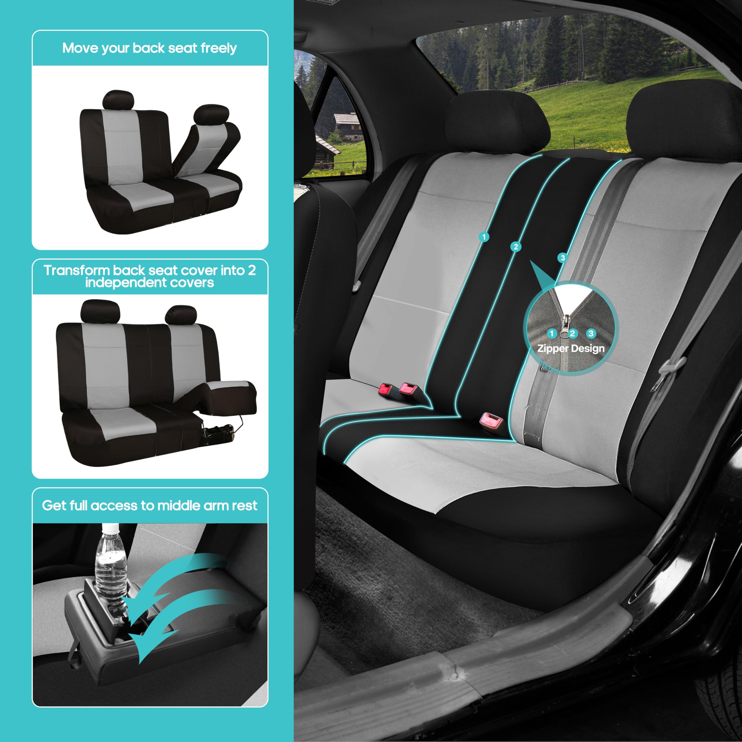 Premium Neoprene Car Seat Covers Full Set - Universal Fit for SUV, Sedan, Truck | Airbag Compatible, Washable & Durable | Low Back Front & Split Bench Rear Seat Covers | Perfect for Daily Commute, Road Trips & Family Travel (Gray)
