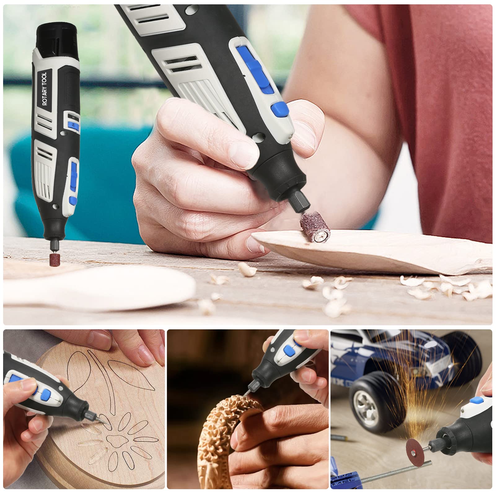 Hancaner 12V Cordless Rotary Tool Kit with 6 Variable Speeds - Includes Chainsaw Sharpener, Engraver, Sander & Polisher | Perfect for Woodworking, Metal Crafting & DIY Home Projects
