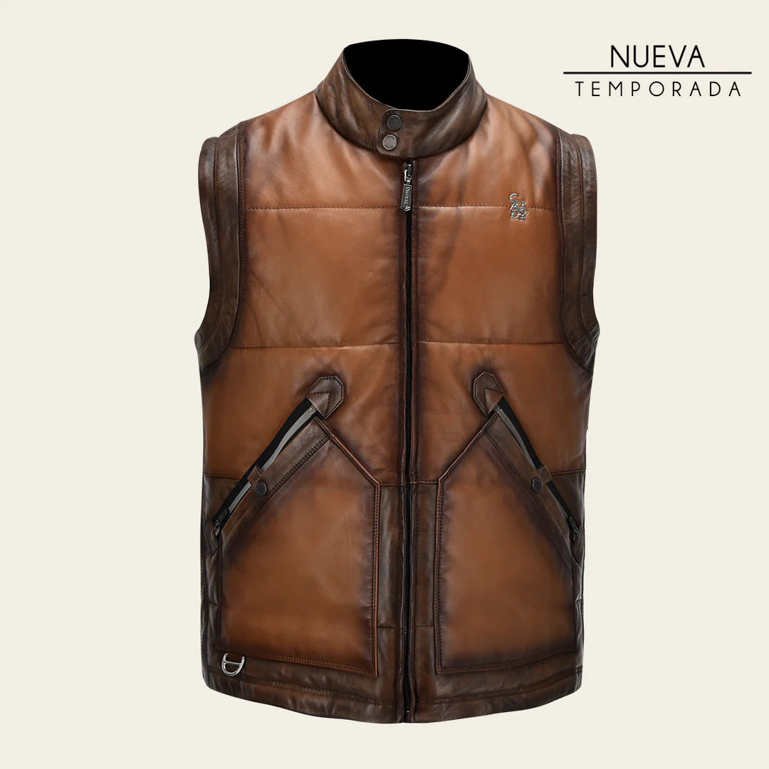 H353COC Men's Casual Leather Vest in Honey Brown – Stylish & Comfortable for Outdoor Adventures, Travel, and Everyday Wear