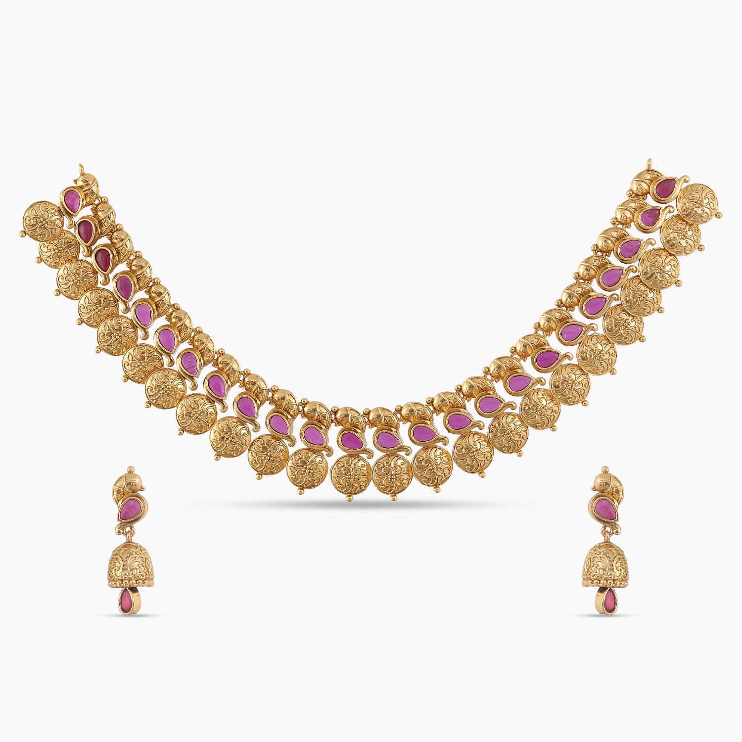 Vachi Antique Temple Red Kempu Necklace Set | Handmade Indian Jewelry for Women | Traditional Bridal Necklace for Weddings, Festivals & Special Occasions