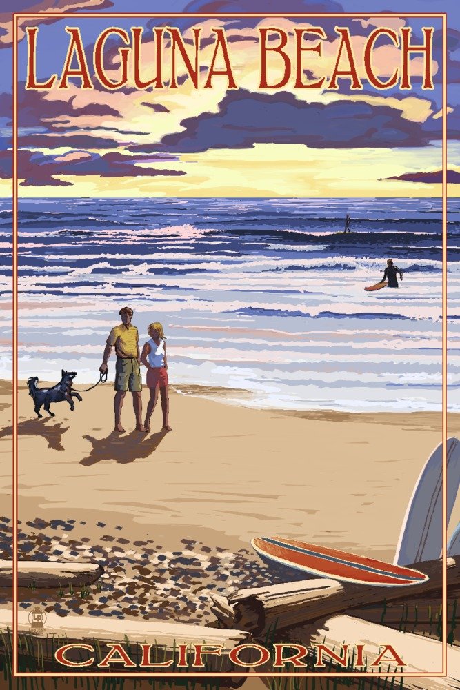 Laguna Beach California Sunset Wall Art - 16x24 Wrapped Canvas Painting, Coastal Decor for Living Room, Bedroom & Office