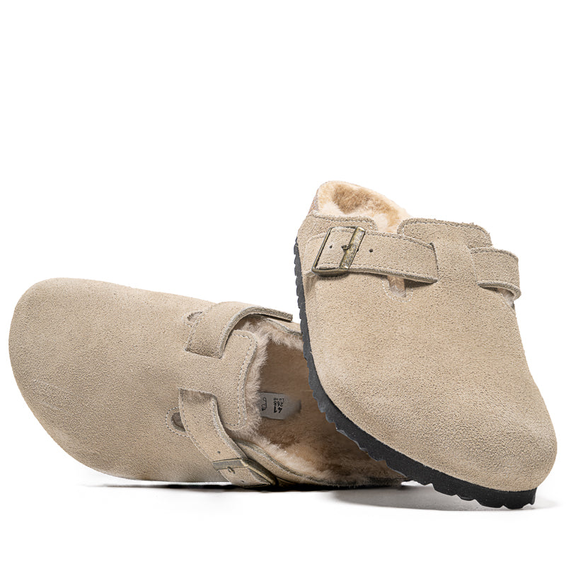 Birkenstock Boston Shearling Suede Clogs - Comfortable Taupe Sandals for Men & Women | Perfect for Home, Office & Casual Wear