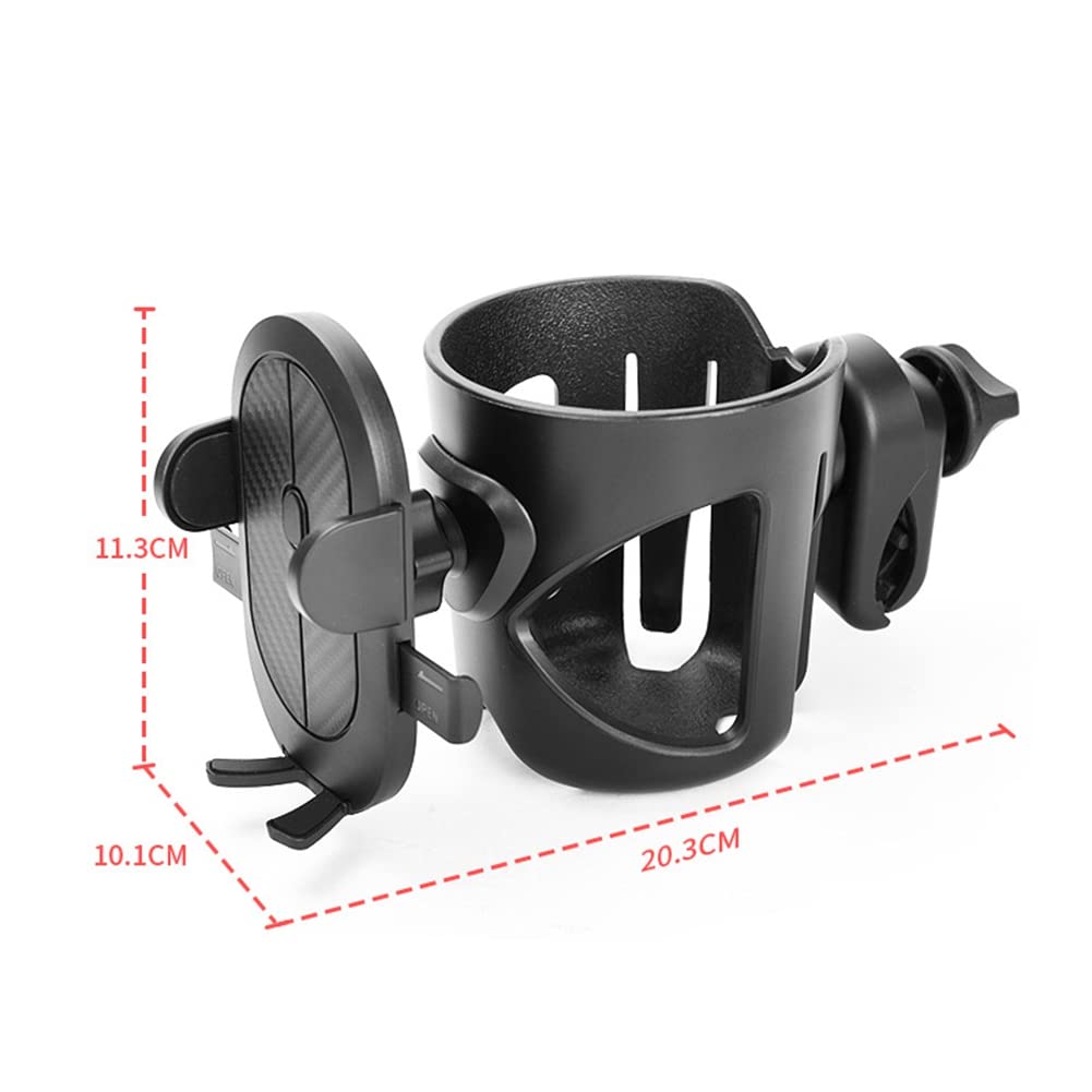 2 in 1 Universal Stroller Cup Holder & Bike Bottle Holder with Adjustable Phone Pocket (Fits 4-7.2 Inch Phones) - Perfect for Baby Strollers, Walkers, Wheelchairs & Bicycles | Durable & Convenient for Outdoor Activities, Shopping & Daily Use