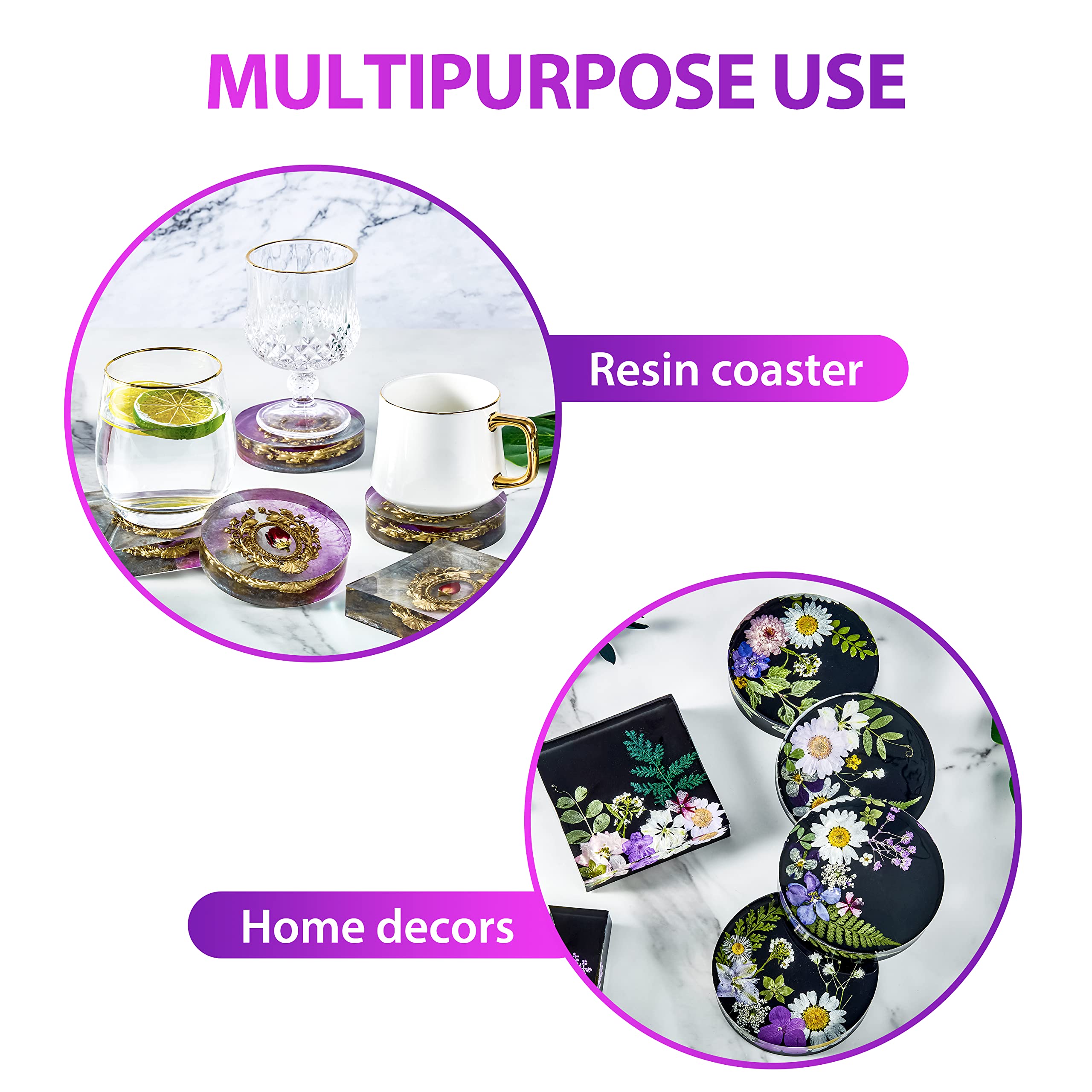 8Pcs Resin Coaster Mold Set - 4 Square & 4 Round Thick Silicone Molds for DIY Epoxy Resin Casting, Coasters, Cup Mats - Perfect for Home Decor, Gift Making & Craft Projects