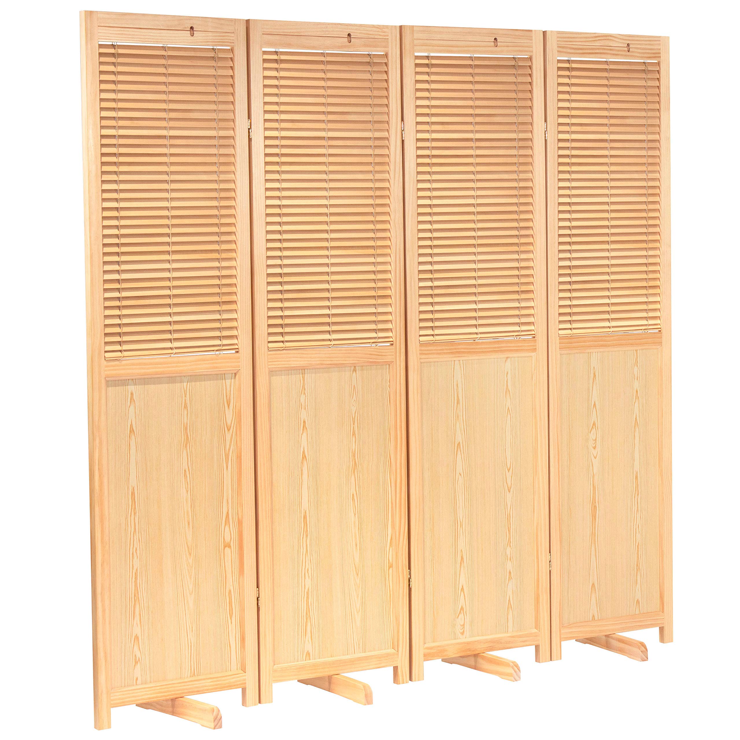 6 ft. Tall Adjustable Red Lantern Room Divider - Natural Wood 4 Panel Folding Screen for Home, Office, and Event Space Separation