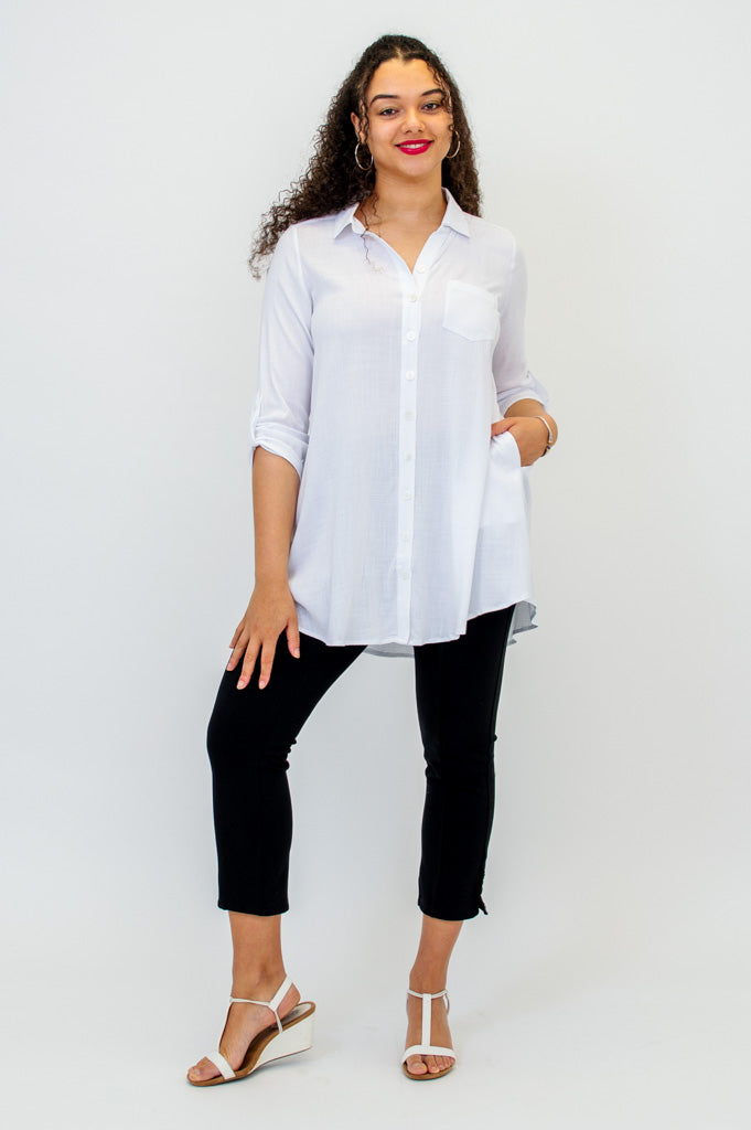 Celine White Linen Bamboo Blouse for Women - Elegant Summer Top for Casual Wear & Office Outfits
