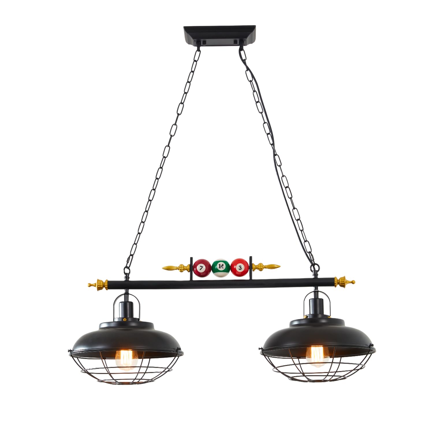Premium Pool Table Light - Billiard Ball Design Ceiling Pendant Lamp with 2 Metal Shades (2 Lights) for Game Rooms, Bars & Man Caves - Perfect for Billiards, Parties & Entertainment Spaces